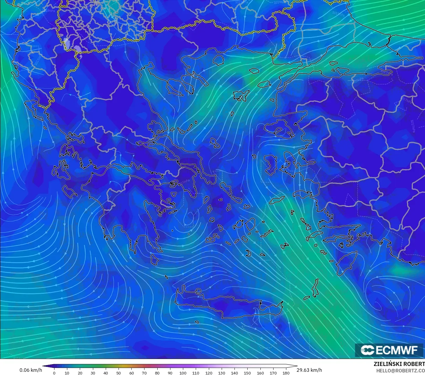 ECMWF IFS 0.25° model - Yunanistan, 10 m Rüzgâr