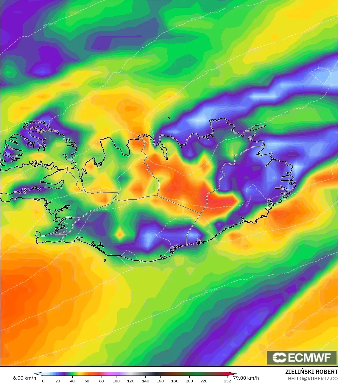ECMWF IFS 0.25° model - İzlanda, Rüzgâr Esintileri