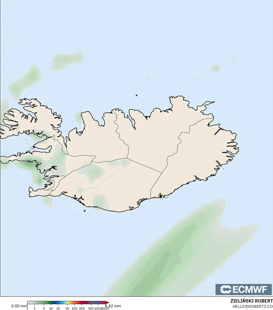 ECMWF IFS 0.25° model - İzlanda, Yağış Birikimi