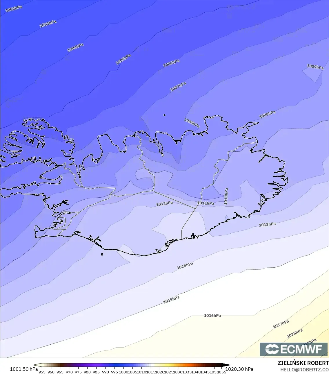 ECMWF IFS 0.25° model - İzlanda, Basınç