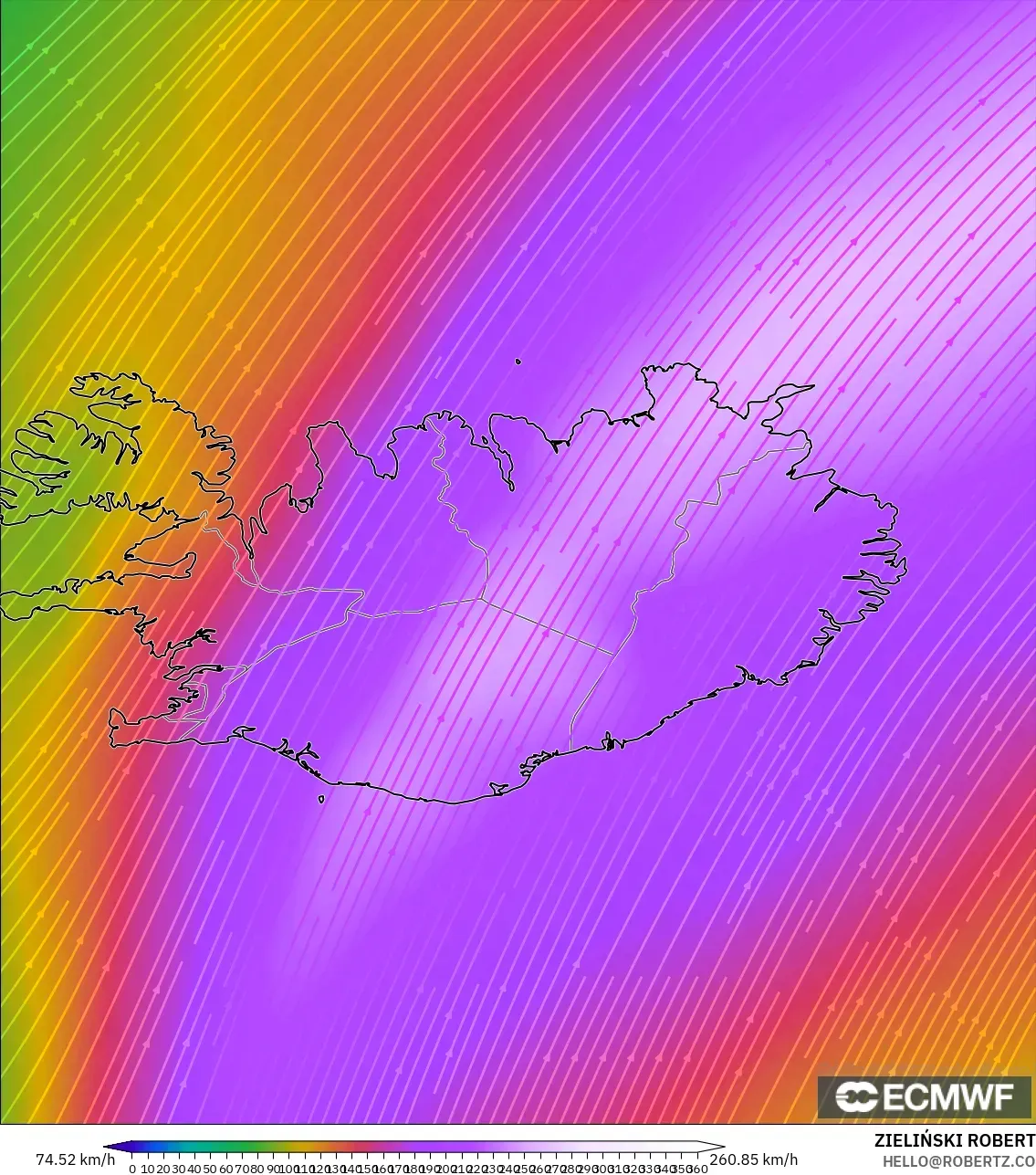ECMWF IFS 0.25° model - İzlanda, 300 hPa Rüzgârı (jet)