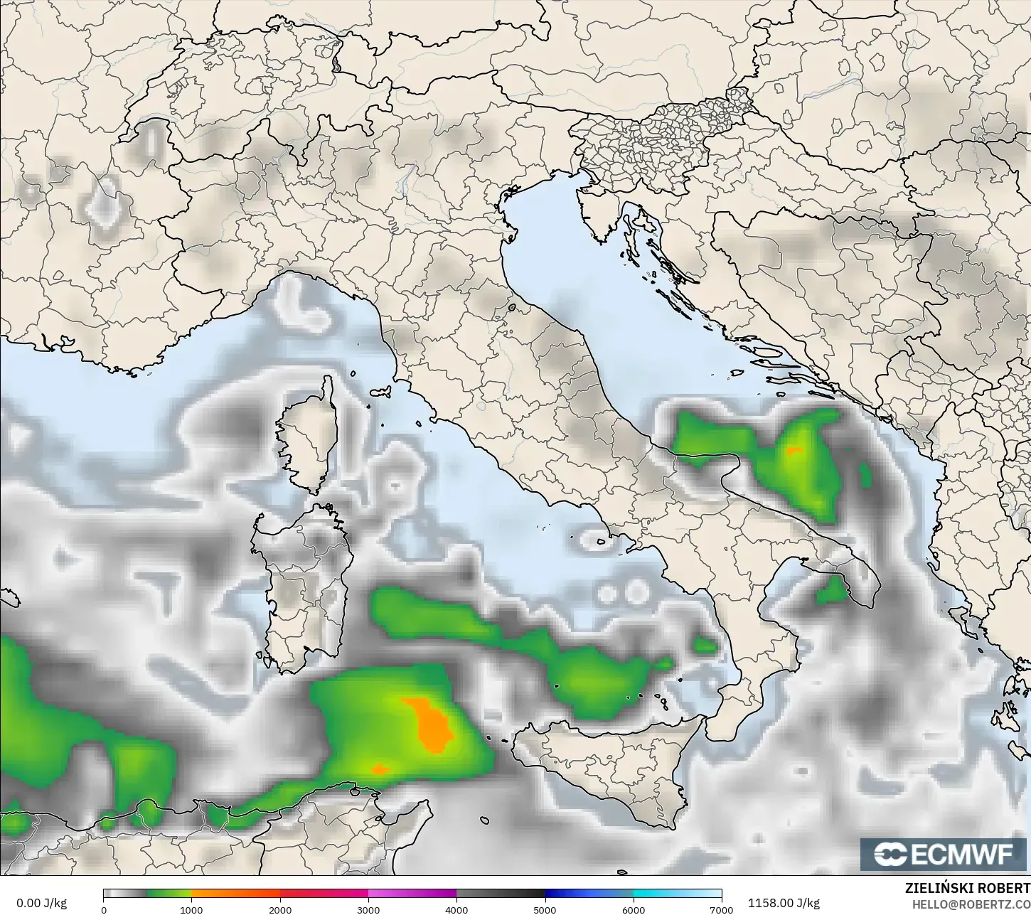 ECMWF IFS 0.25° model - İtalya, CAPE
