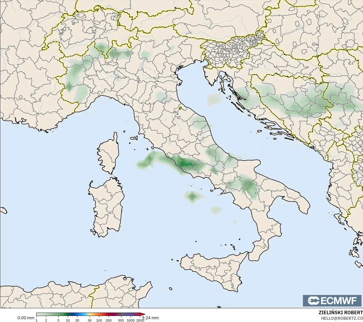 ECMWF IFS 0.25° model - İtalya, Yağış Birikimi