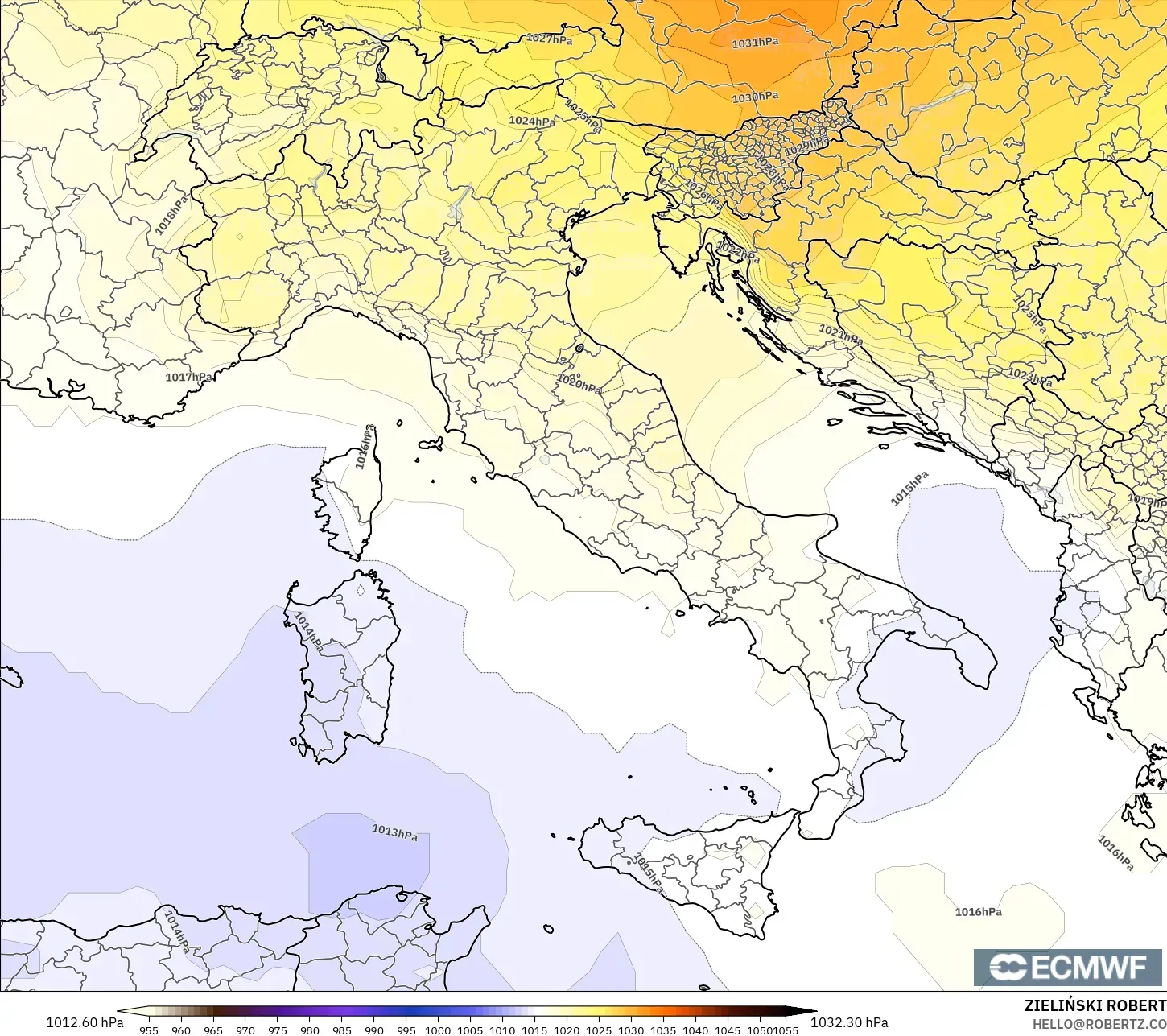 ECMWF IFS 0.25° model - İtalya, Basınç