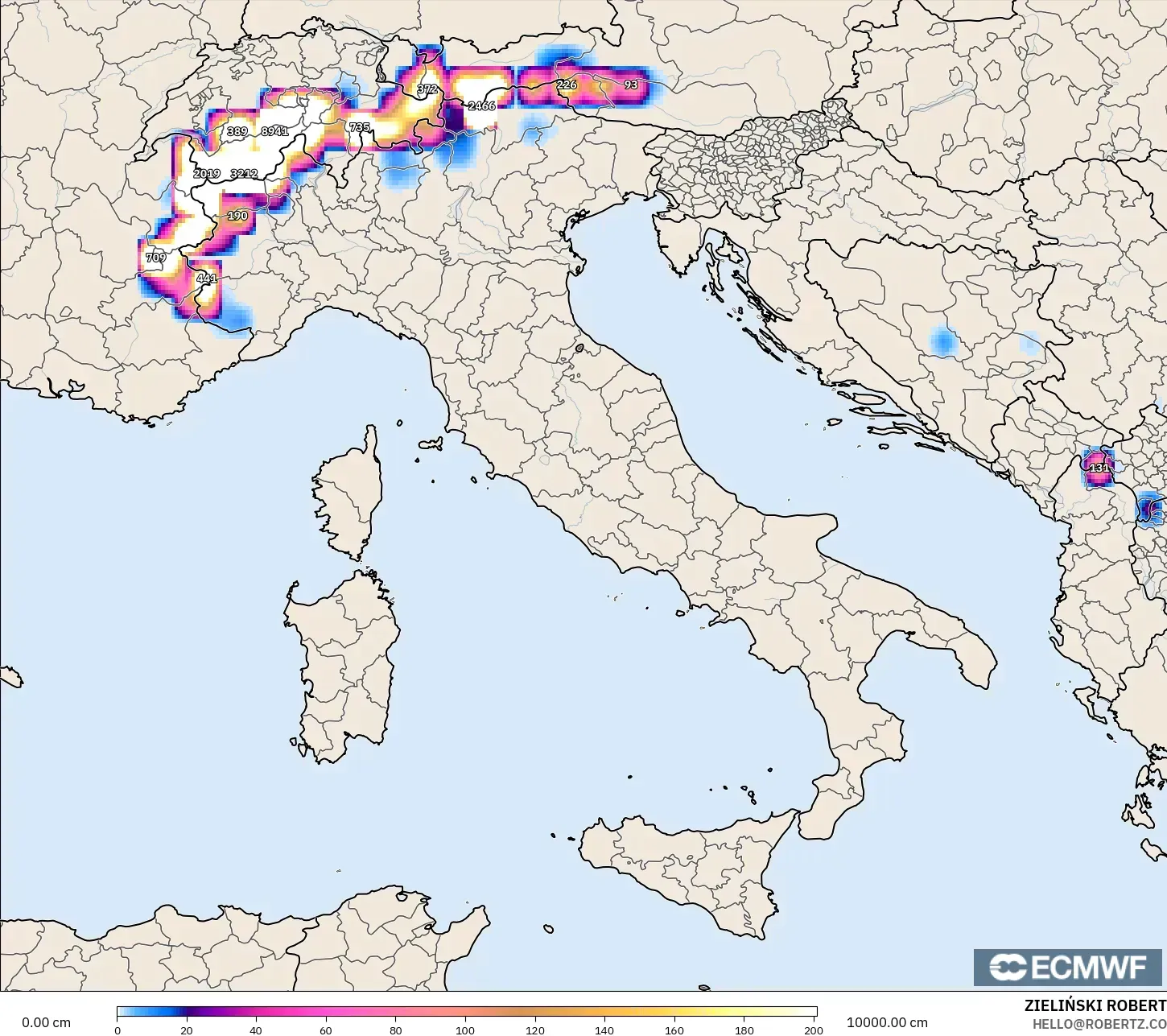 ECMWF IFS 0.25° model - İtalya, Kar Kalınlığı