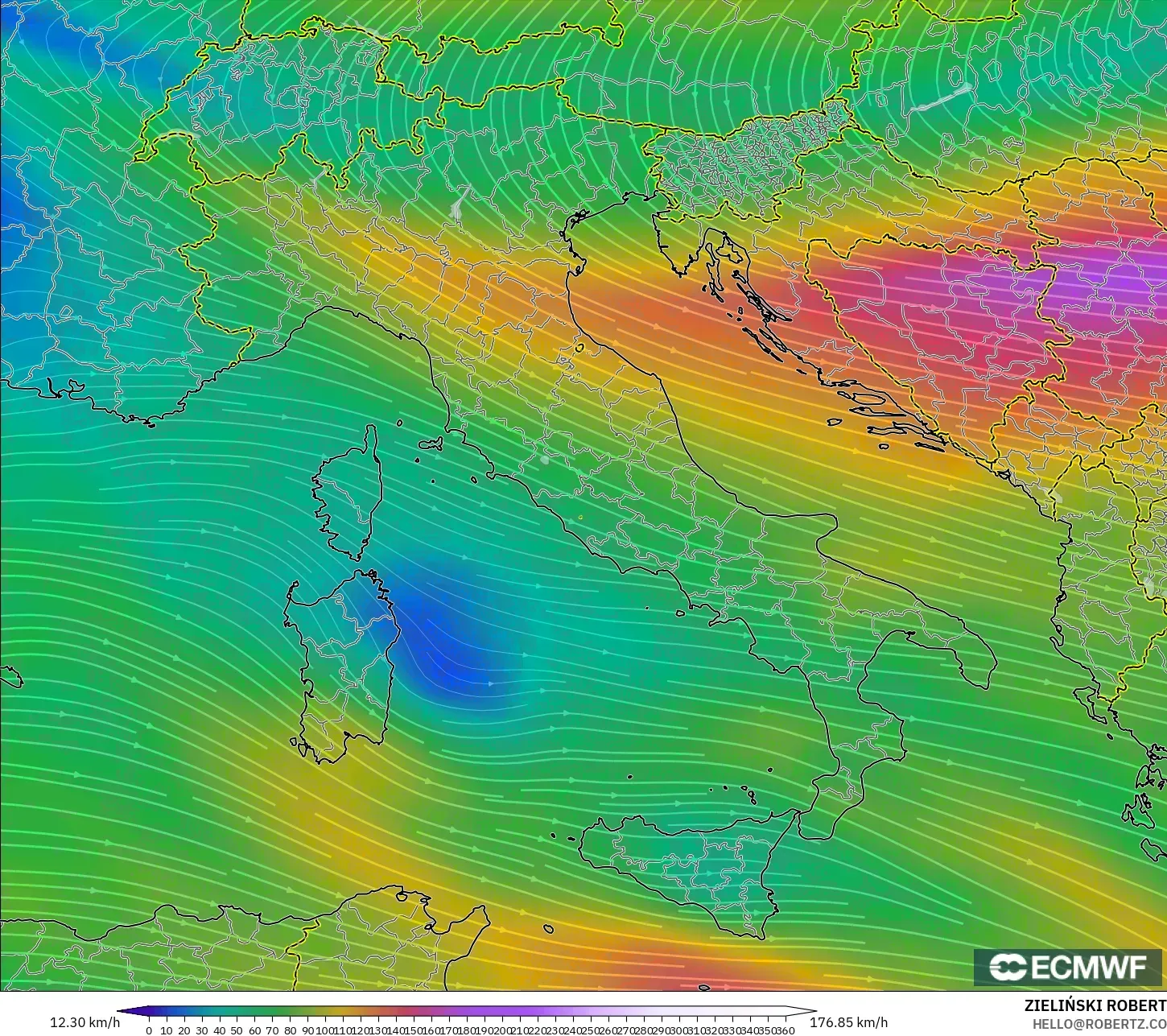 ECMWF IFS 0.25° model - İtalya, 300 hPa Rüzgârı (jet)