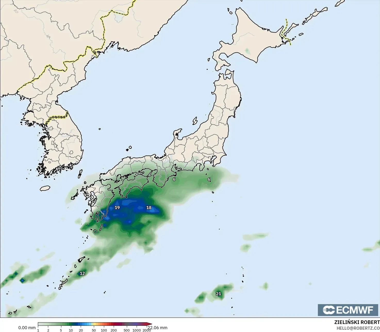 ECMWF IFS 0.25° model - Japonya, Yağış Birikimi
