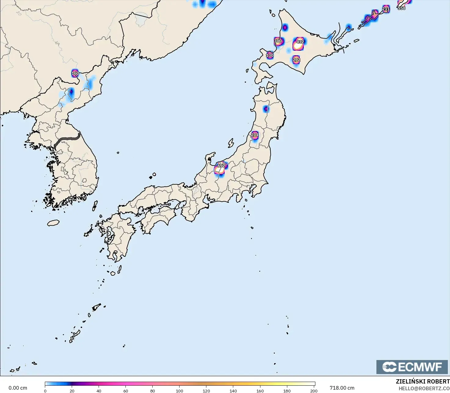 ECMWF IFS 0.25° model - Japonya, Kar Kalınlığı