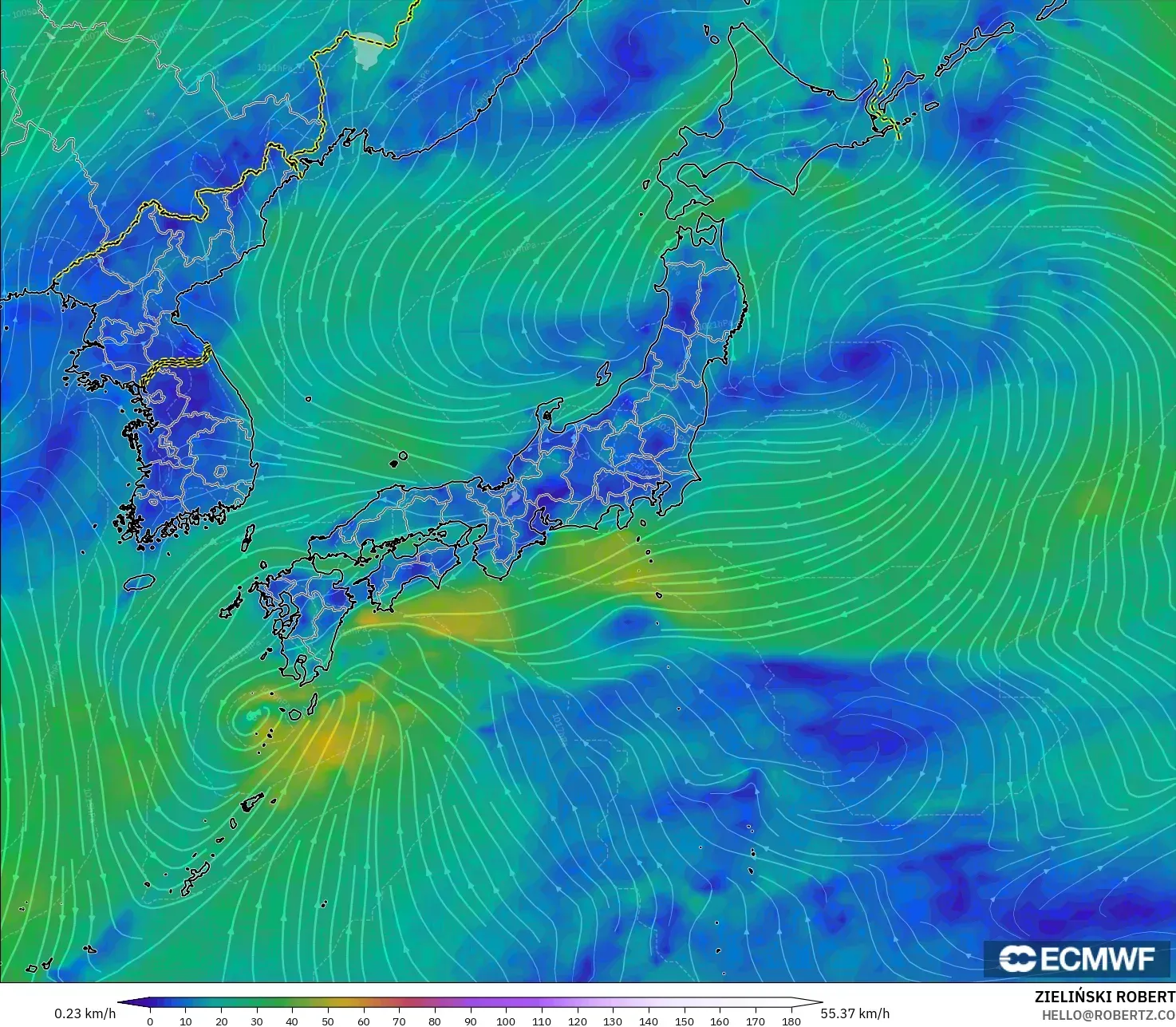 ECMWF IFS 0.25° model - Japonya, 10 m Rüzgâr