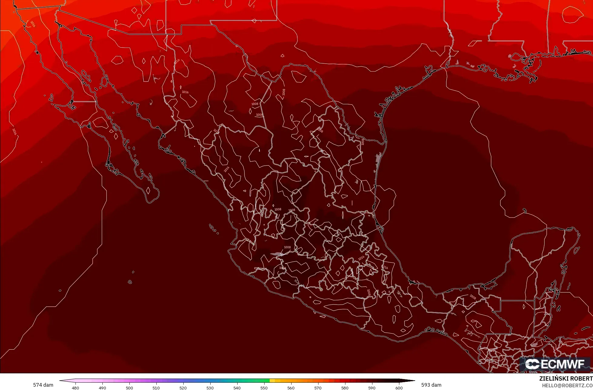ECMWF IFS 0.25° model - Meksika, 500 hPa’da jeopotansiyel yükseklik