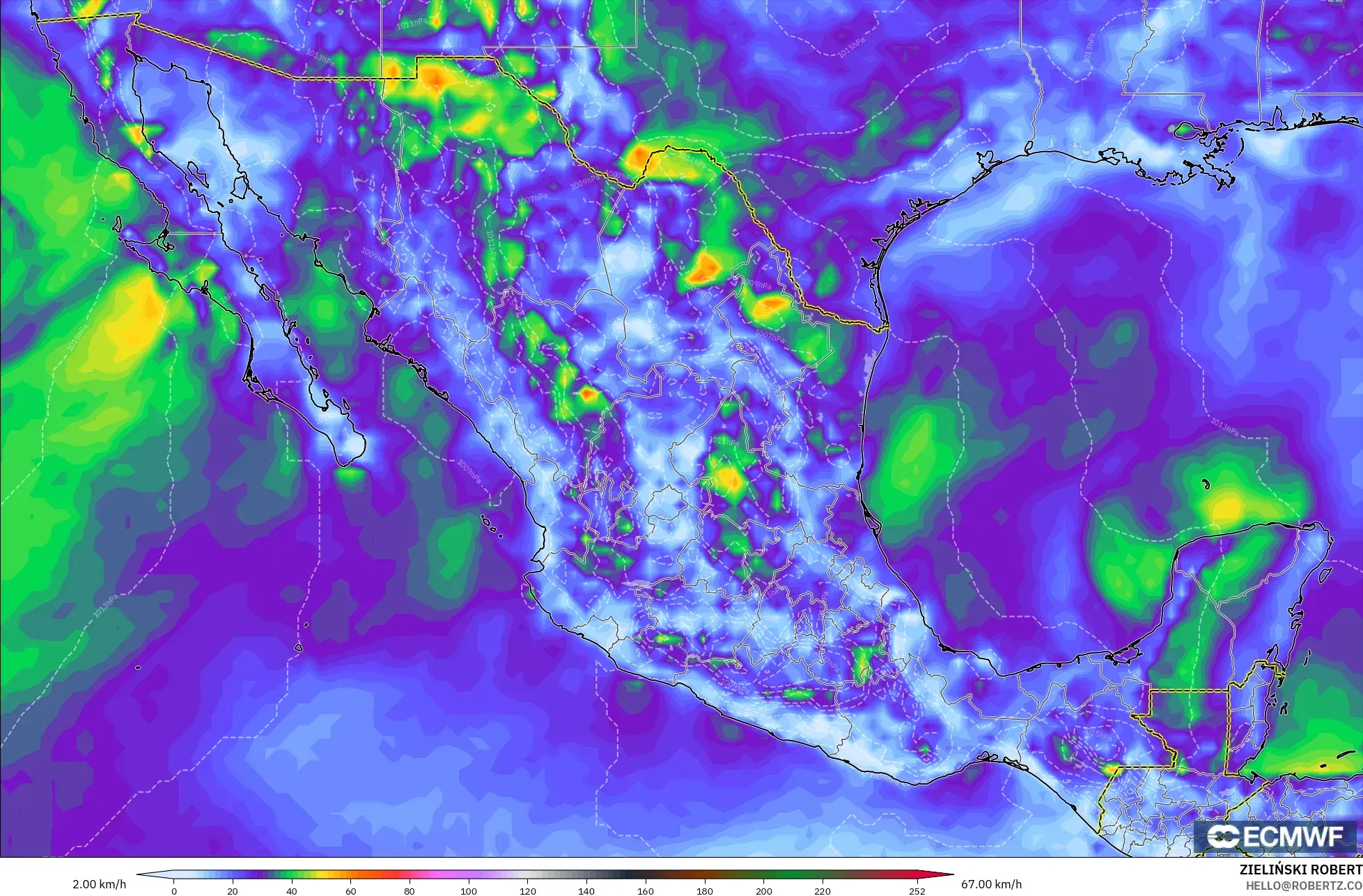 ECMWF IFS 0.25° model - Meksika, En Yüksek Rüzgâr
