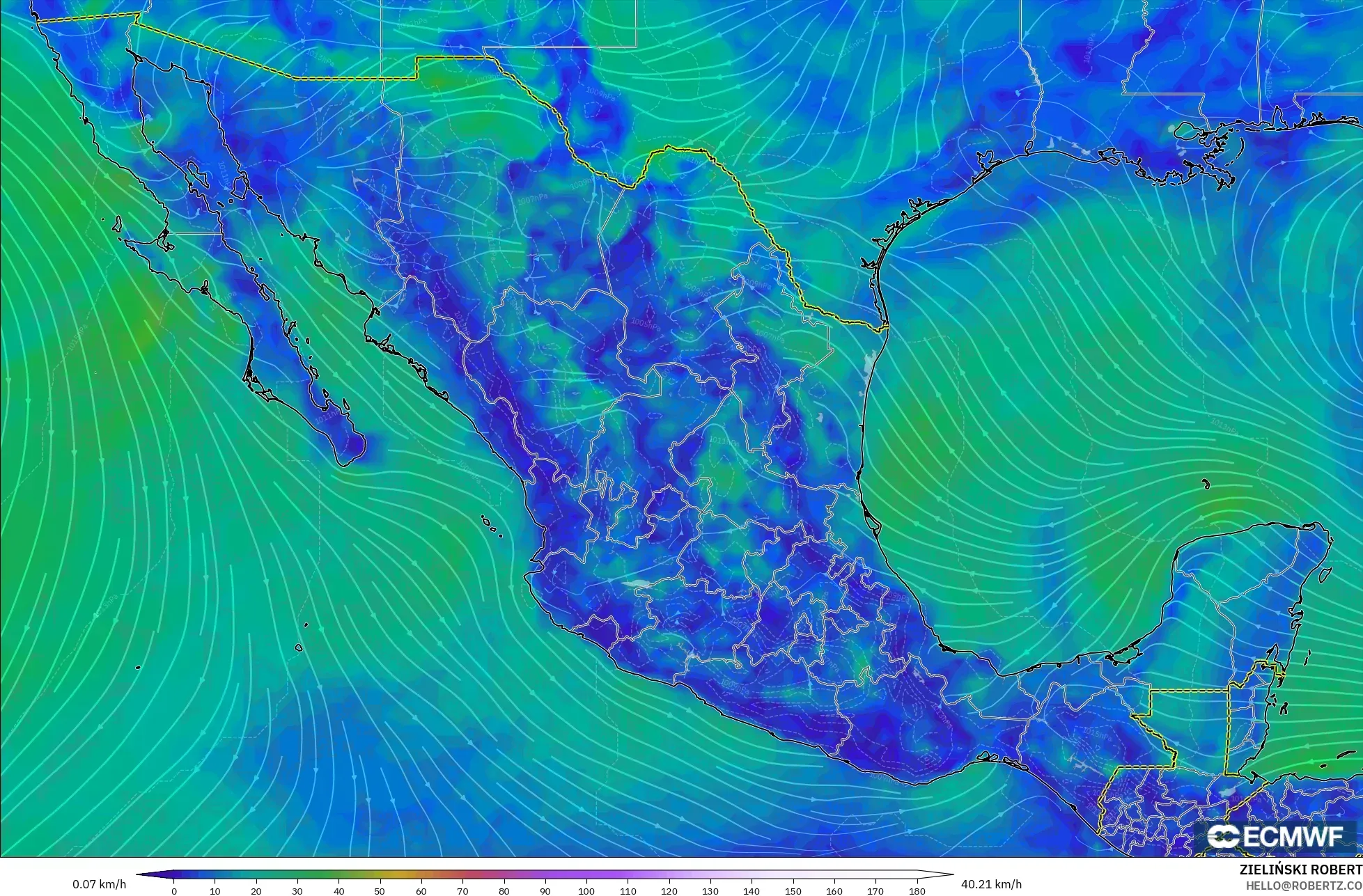 ECMWF IFS 0.25° model - Meksika, 10 m Rüzgâr