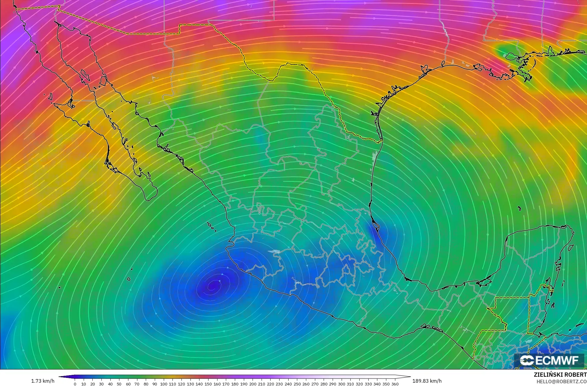 ECMWF IFS 0.25° model - Meksika, 300 hPa Rüzgârı (jet)