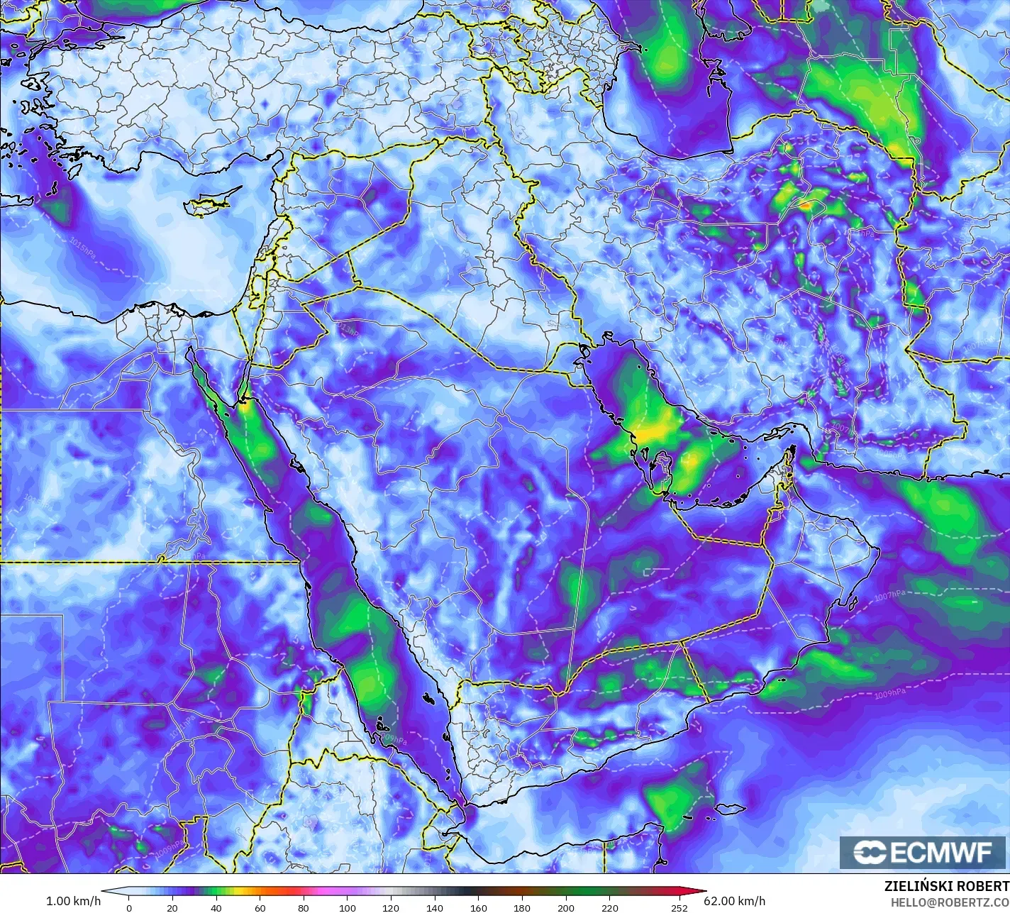 ECMWF IFS 0.25° model - Orta Doğu, Rüzgâr Esintileri