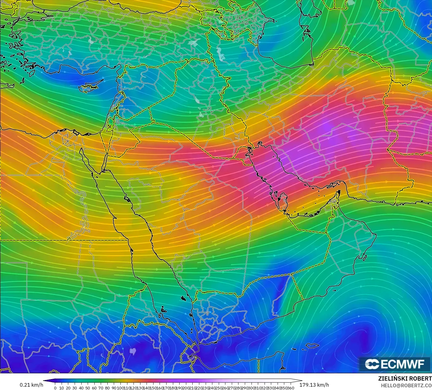 ECMWF IFS 0.25° model - Orta Doğu, 300 hPa Rüzgârı (jet)