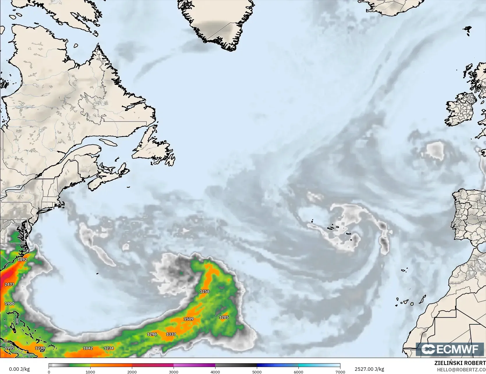ECMWF IFS 0.25° model - Kuzey Atlantik, CAPE
