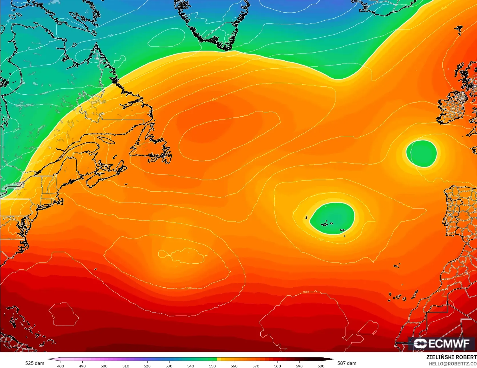 ECMWF IFS 0.25° model - Kuzey Atlantik, 500 hPa’da jeopotansiyel yükseklik