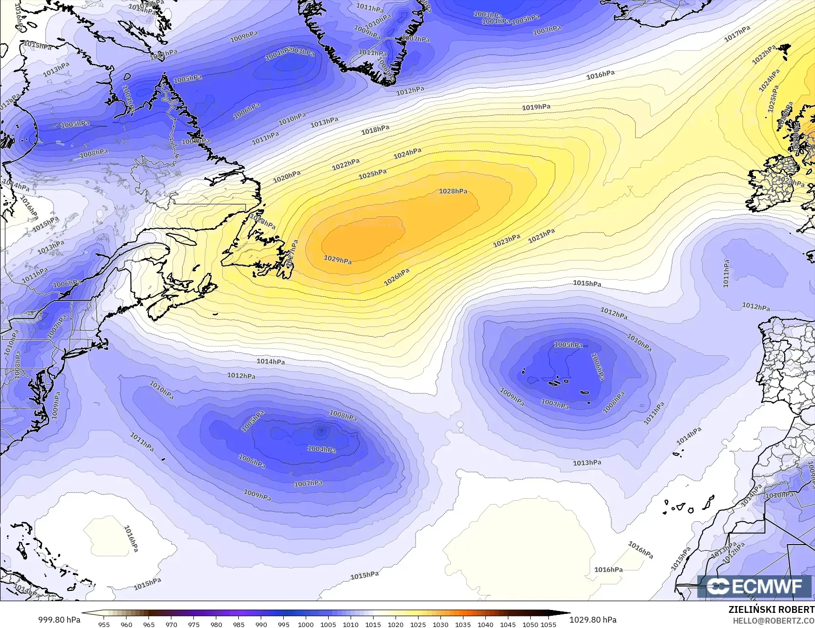 ECMWF IFS 0.25° model - Kuzey Atlantik, Basınç