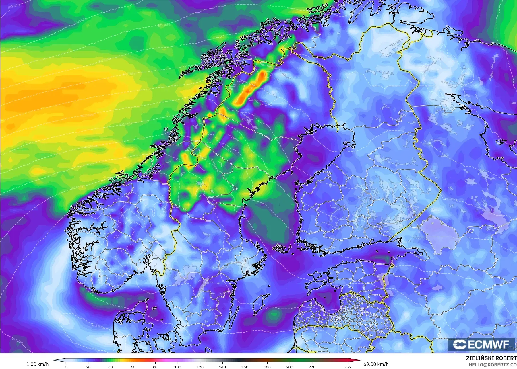 ECMWF IFS 0.25° model - İskandinavya, Rüzgâr Esintileri