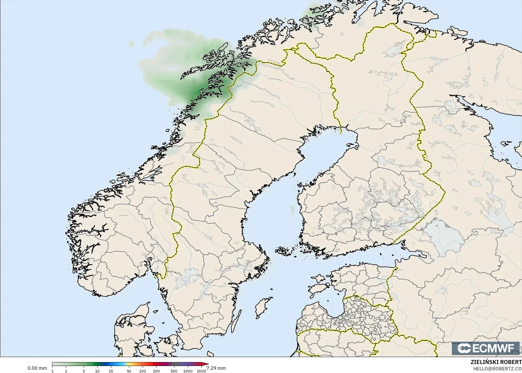 ECMWF IFS 0.25° model - İskandinavya, Yağış Birikimi