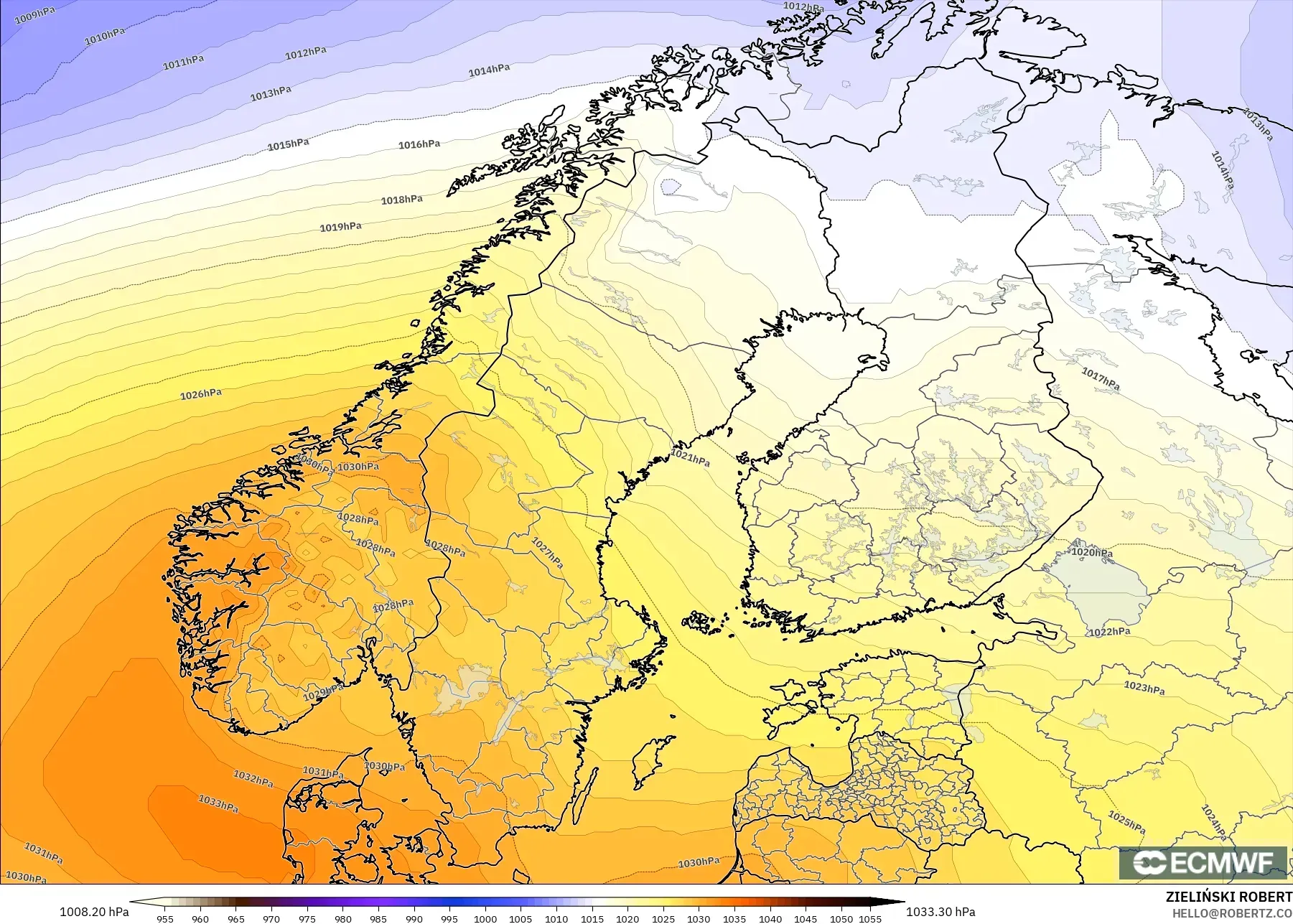 ECMWF IFS 0.25° model - İskandinavya, Basınç