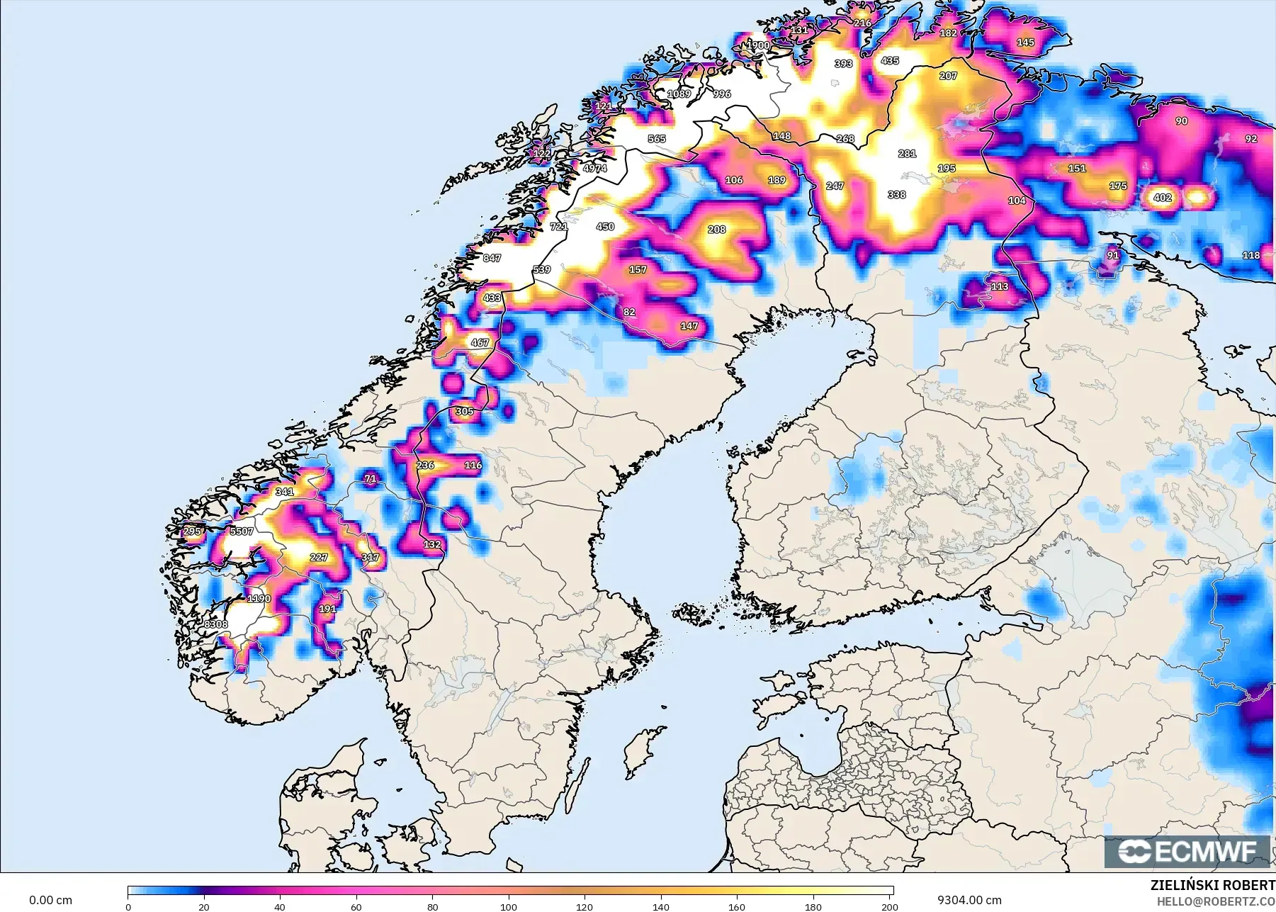 ECMWF IFS 0.25° model - İskandinavya, Kar Kalınlığı