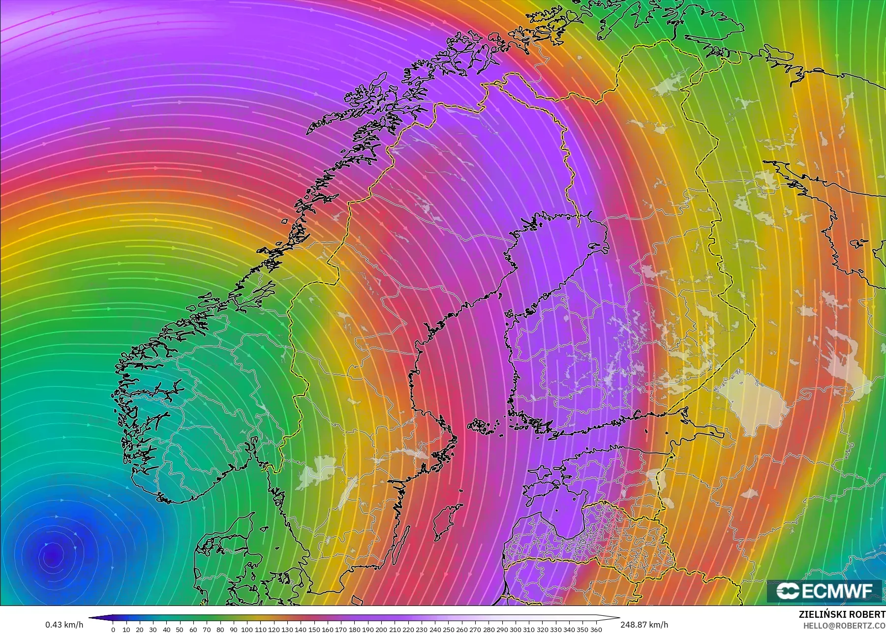 ECMWF IFS 0.25° model - İskandinavya, 300 hPa Rüzgârı (jet)