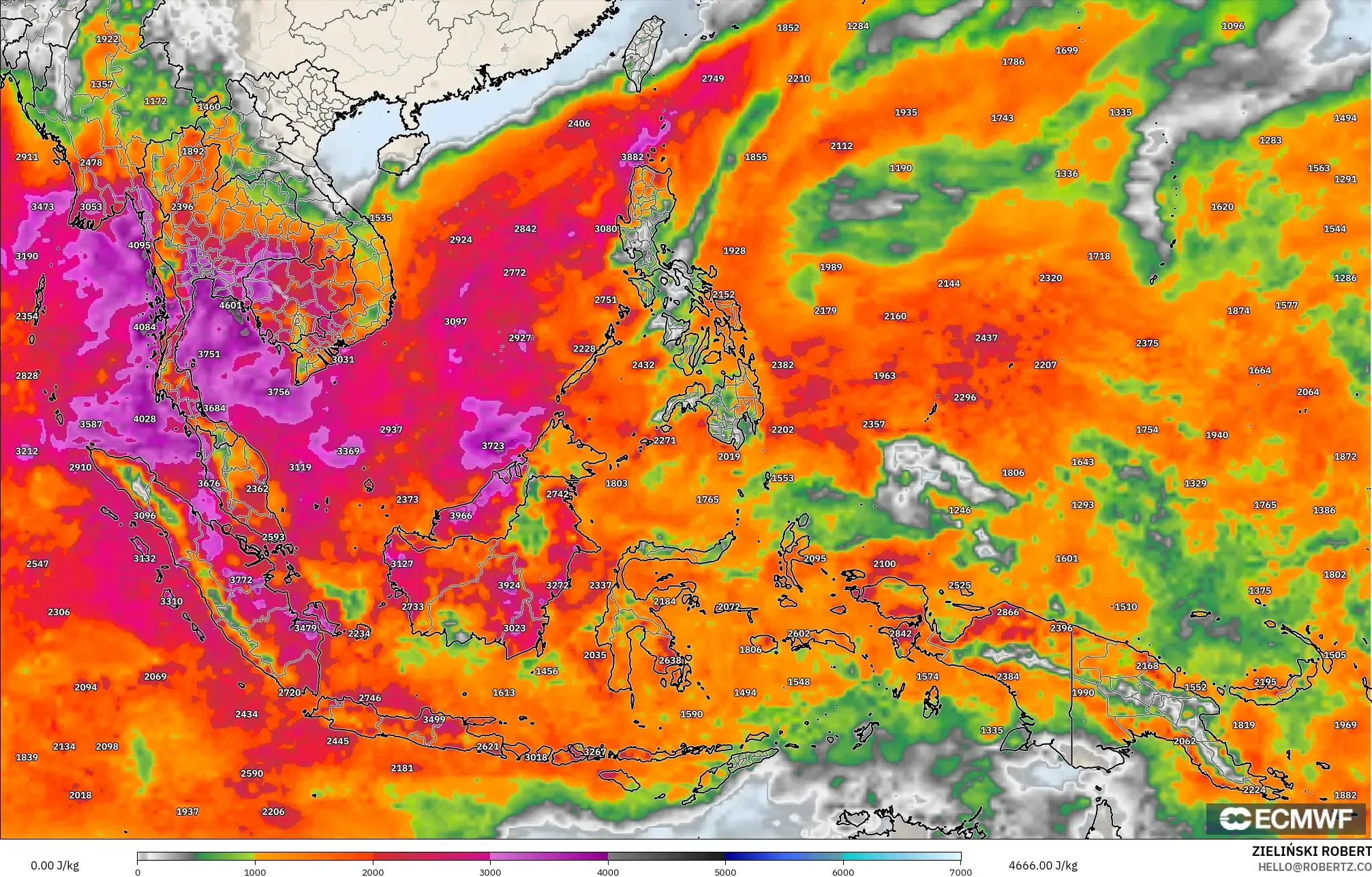 ECMWF IFS 0.25° model - Güneydoğu Asya, CAPE