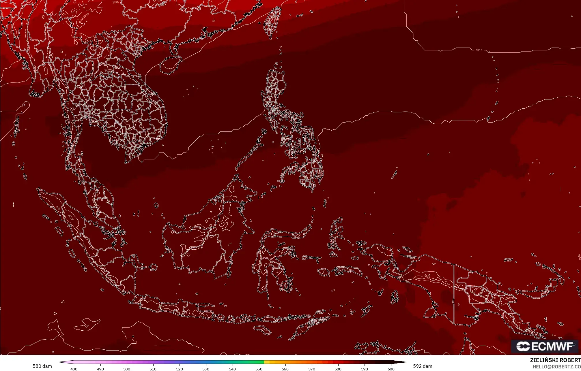 ECMWF IFS 0.25° model - Güneydoğu Asya, 500 hPa’da jeopotansiyel yükseklik