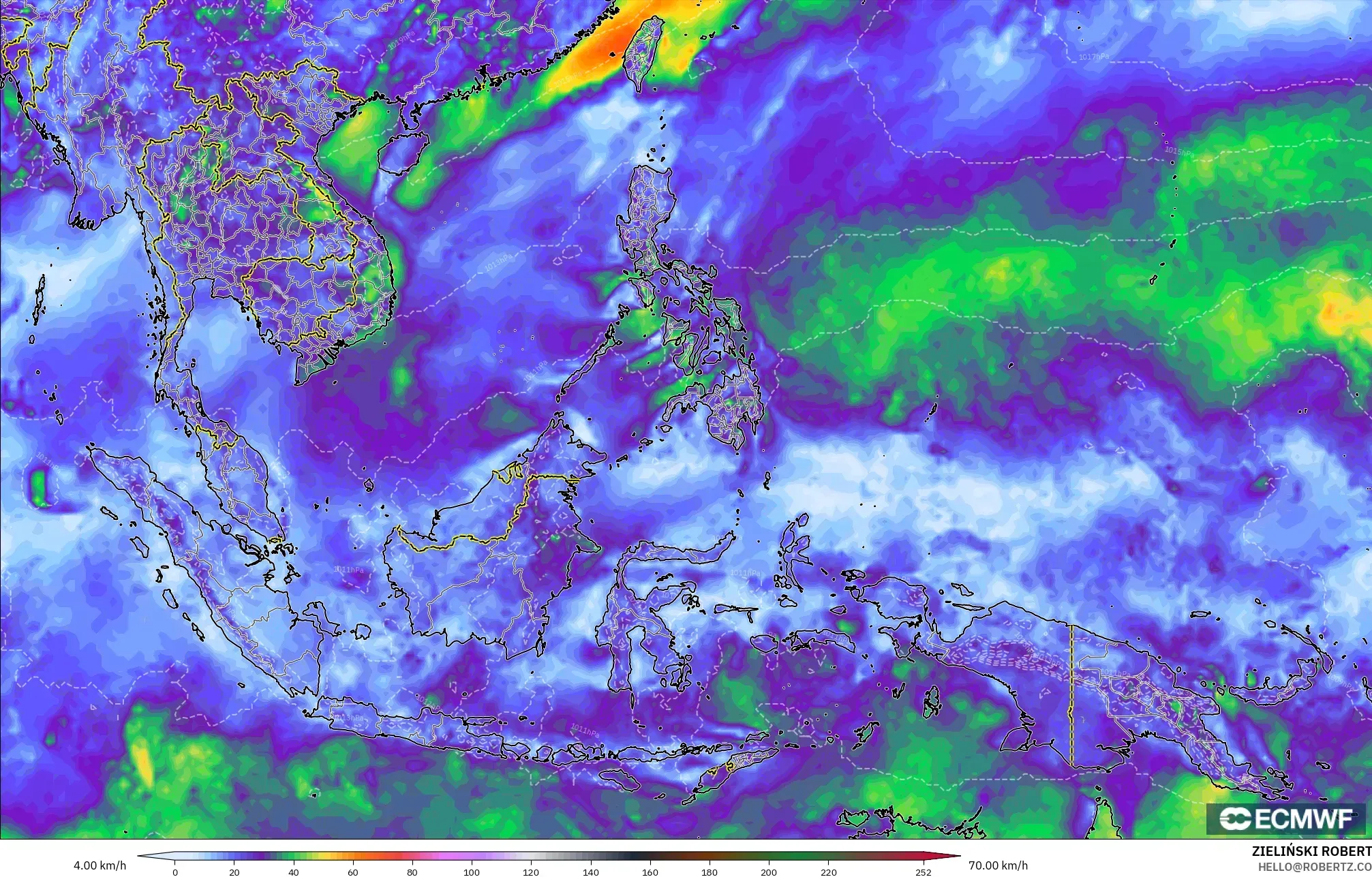 ECMWF IFS 0.25° model - Güneydoğu Asya, En Yüksek Rüzgâr