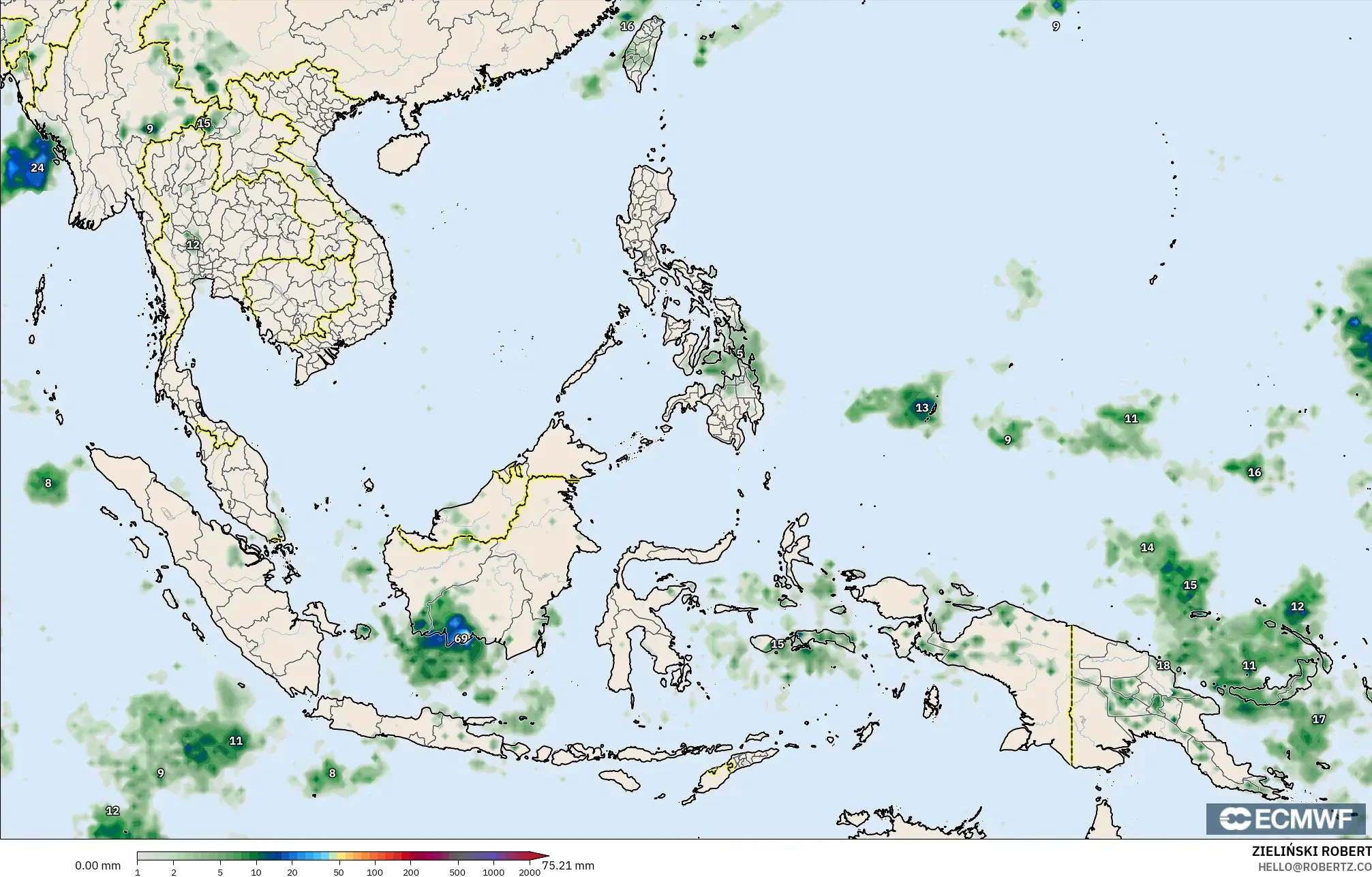 ECMWF IFS 0.25° model - Güneydoğu Asya, Yağış Birikimi