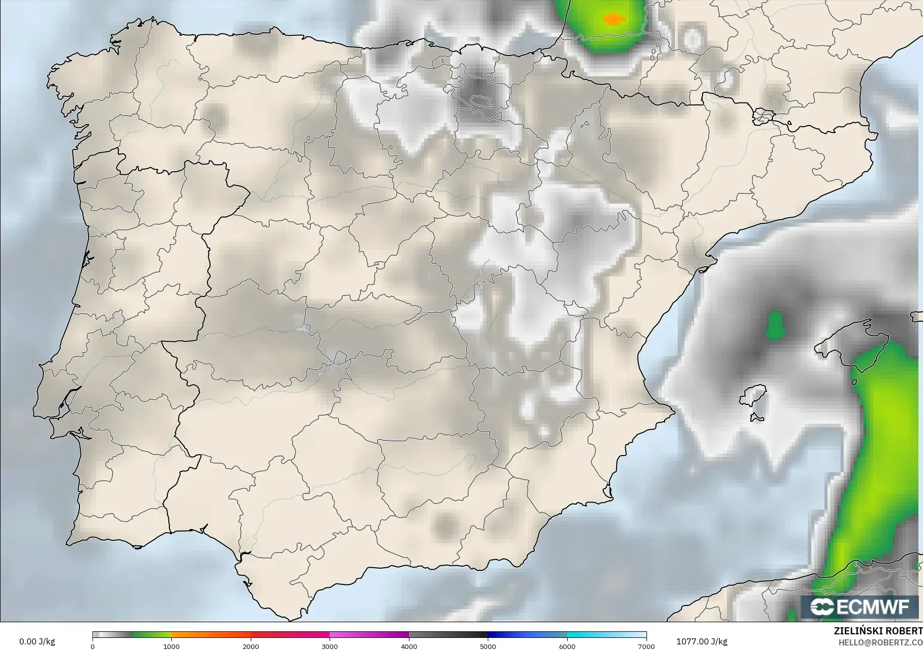ECMWF IFS 0.25° model - İspanya, CAPE