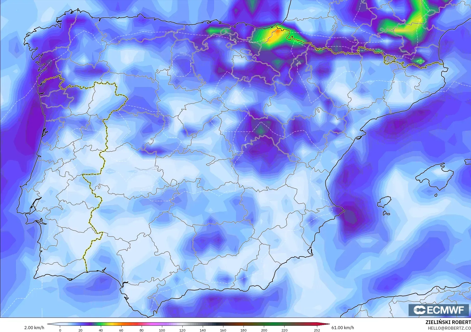 ECMWF IFS 0.25° model - İspanya, En Yüksek Rüzgâr