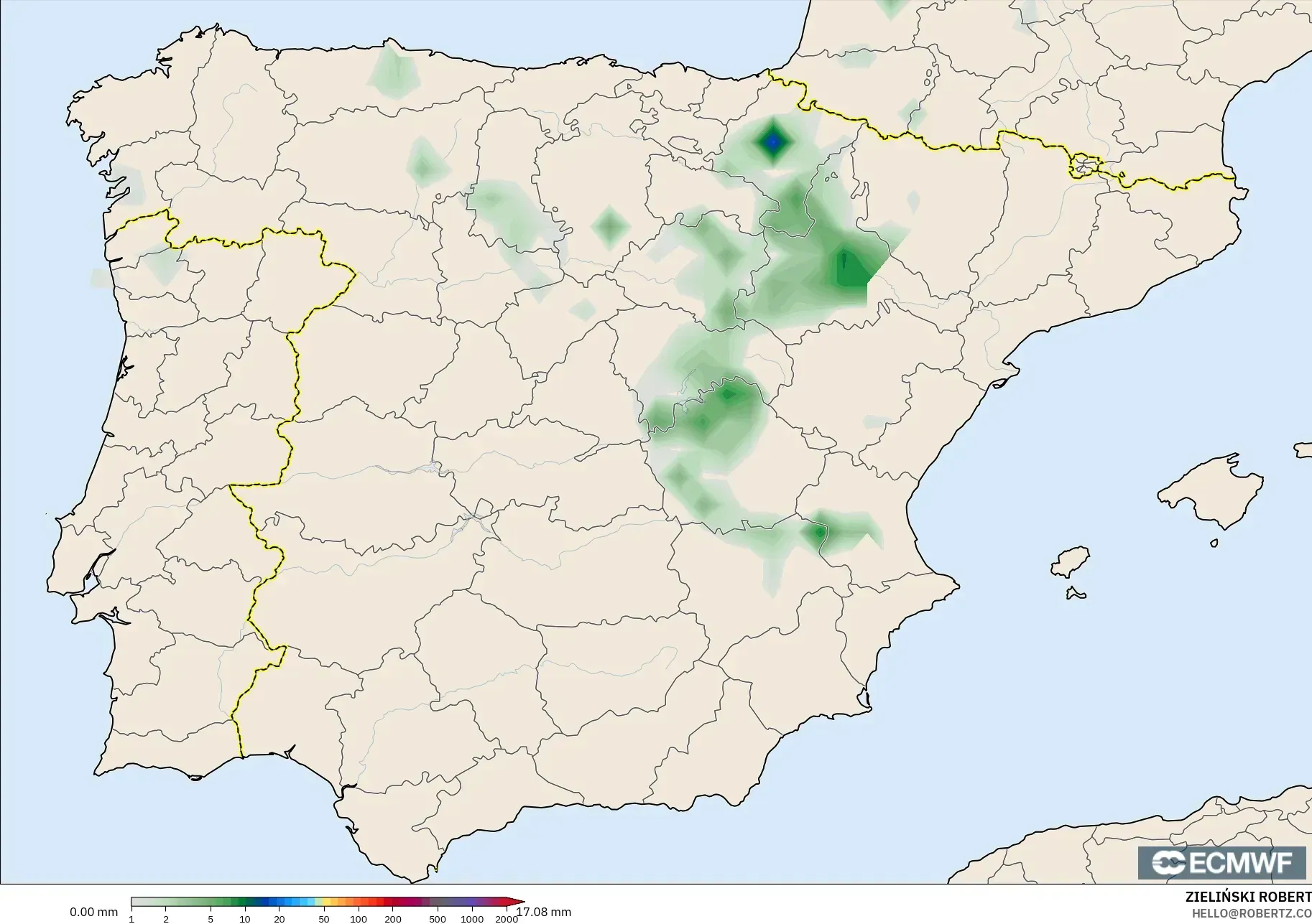 ECMWF IFS 0.25° model - İspanya, Yağış Birikimi