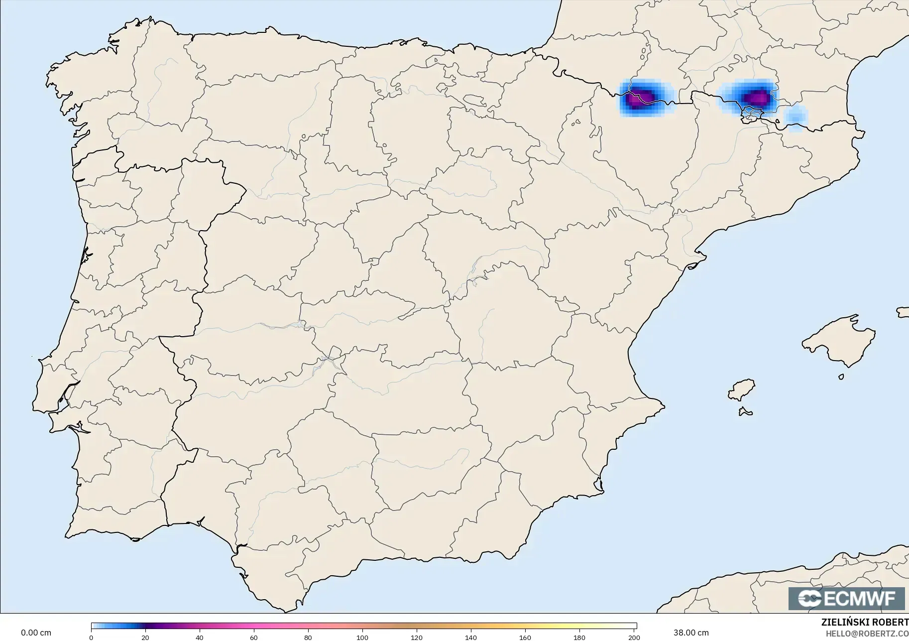 ECMWF IFS 0.25° model - İspanya, Kar Kalınlığı