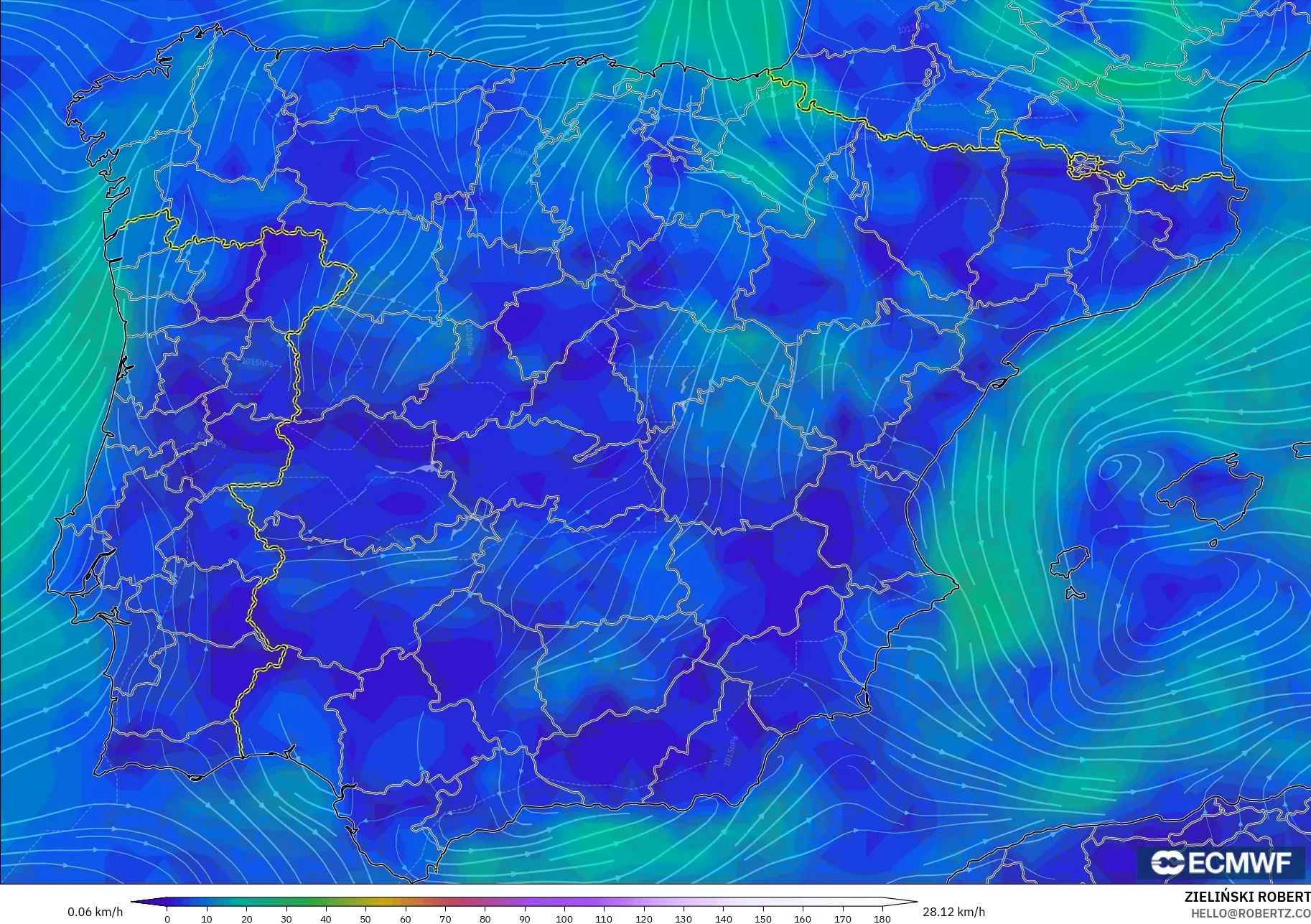 ECMWF IFS 0.25° model - İspanya, 10 m Rüzgâr
