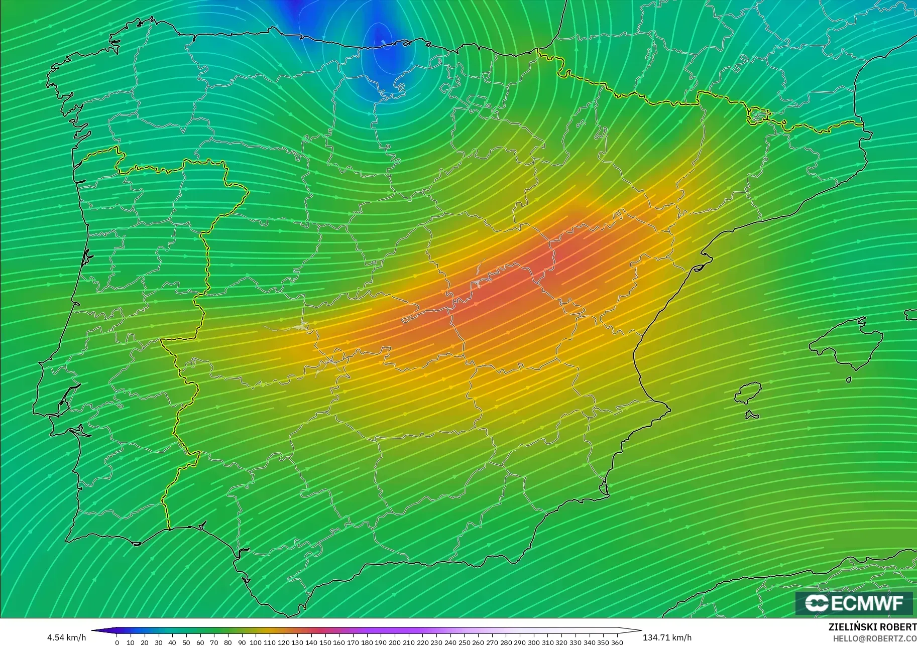 ECMWF IFS 0.25° model - İspanya, 300 hPa Rüzgârı (jet)