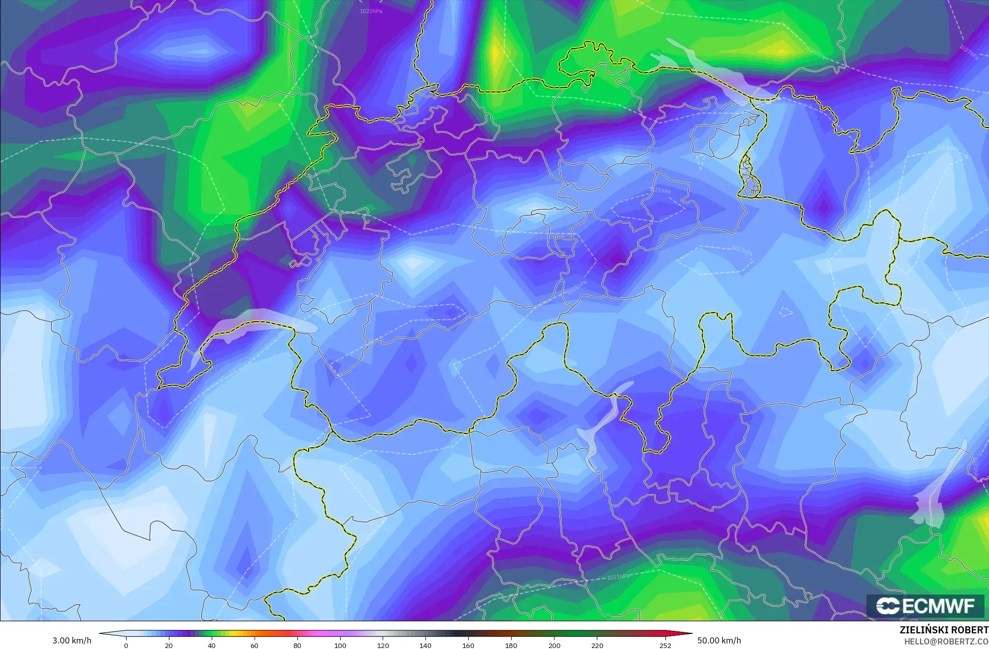 ECMWF IFS 0.25° model - İsviçre, En Yüksek Rüzgâr