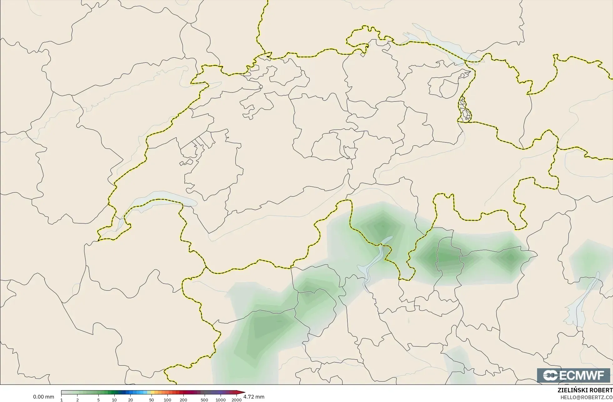 ECMWF IFS 0.25° model - İsviçre, Yağış Birikimi