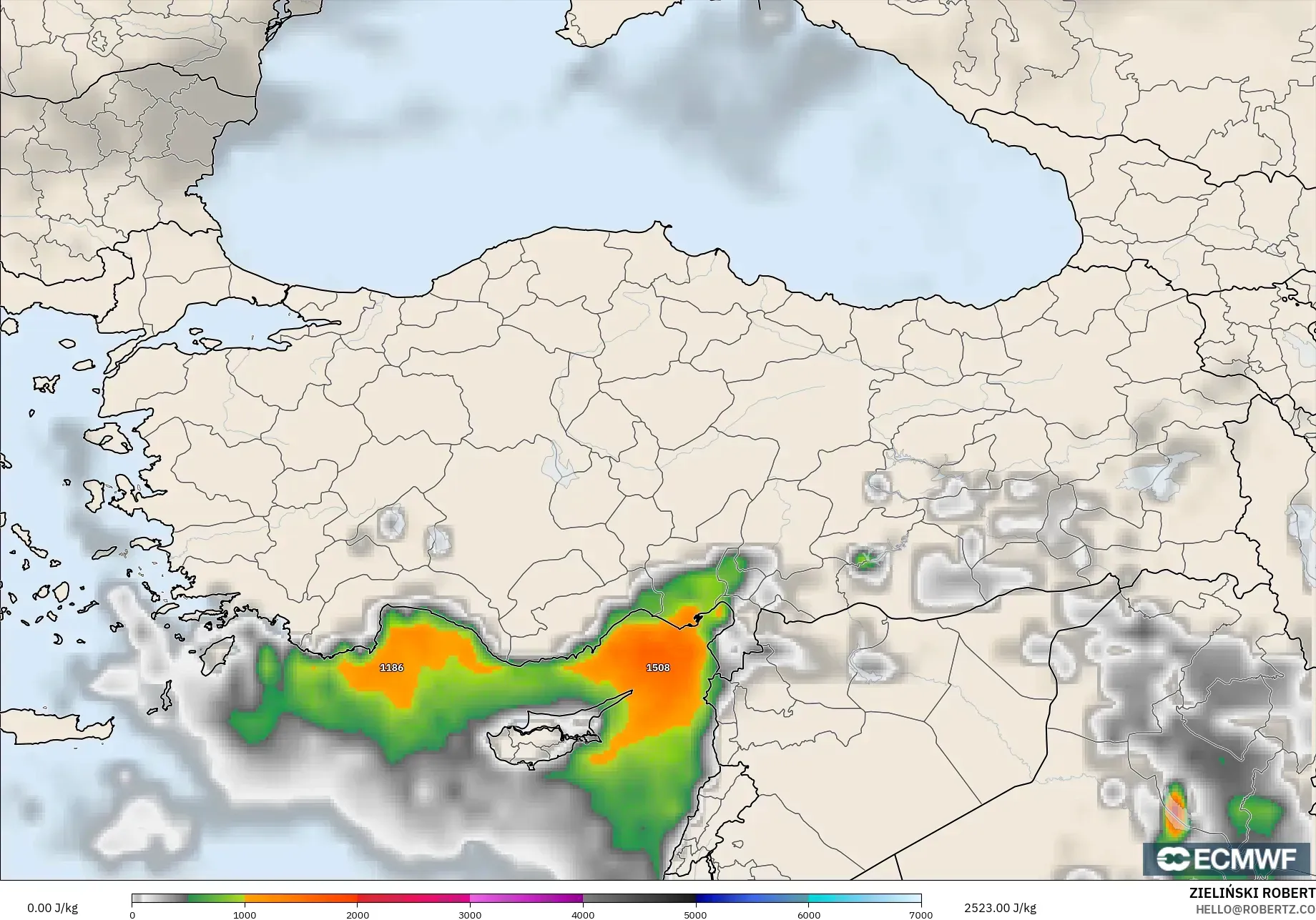 ECMWF IFS 0.25° model - Türkiye, CAPE