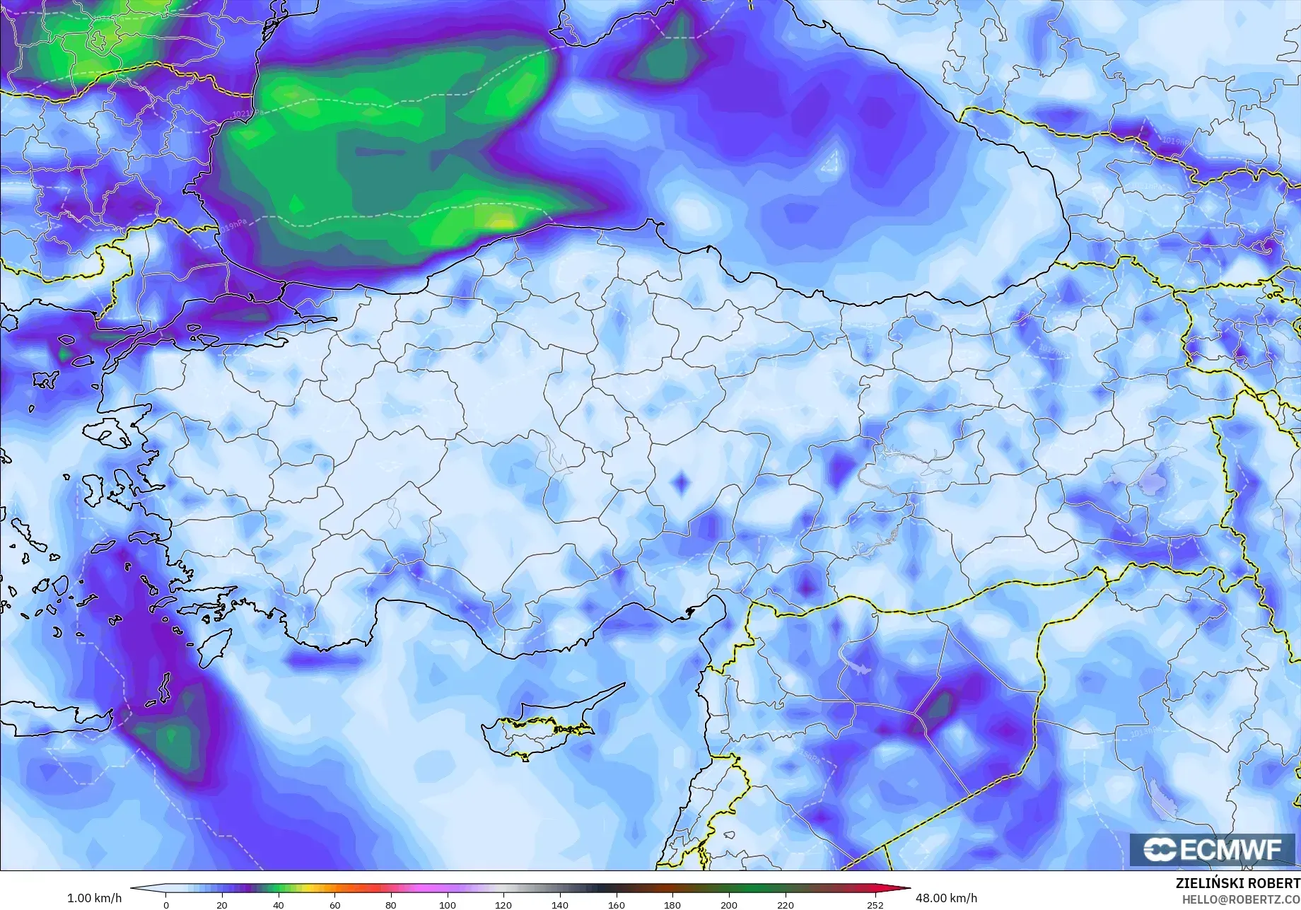 ECMWF IFS 0.25° model - Türkiye, En Yüksek Rüzgâr