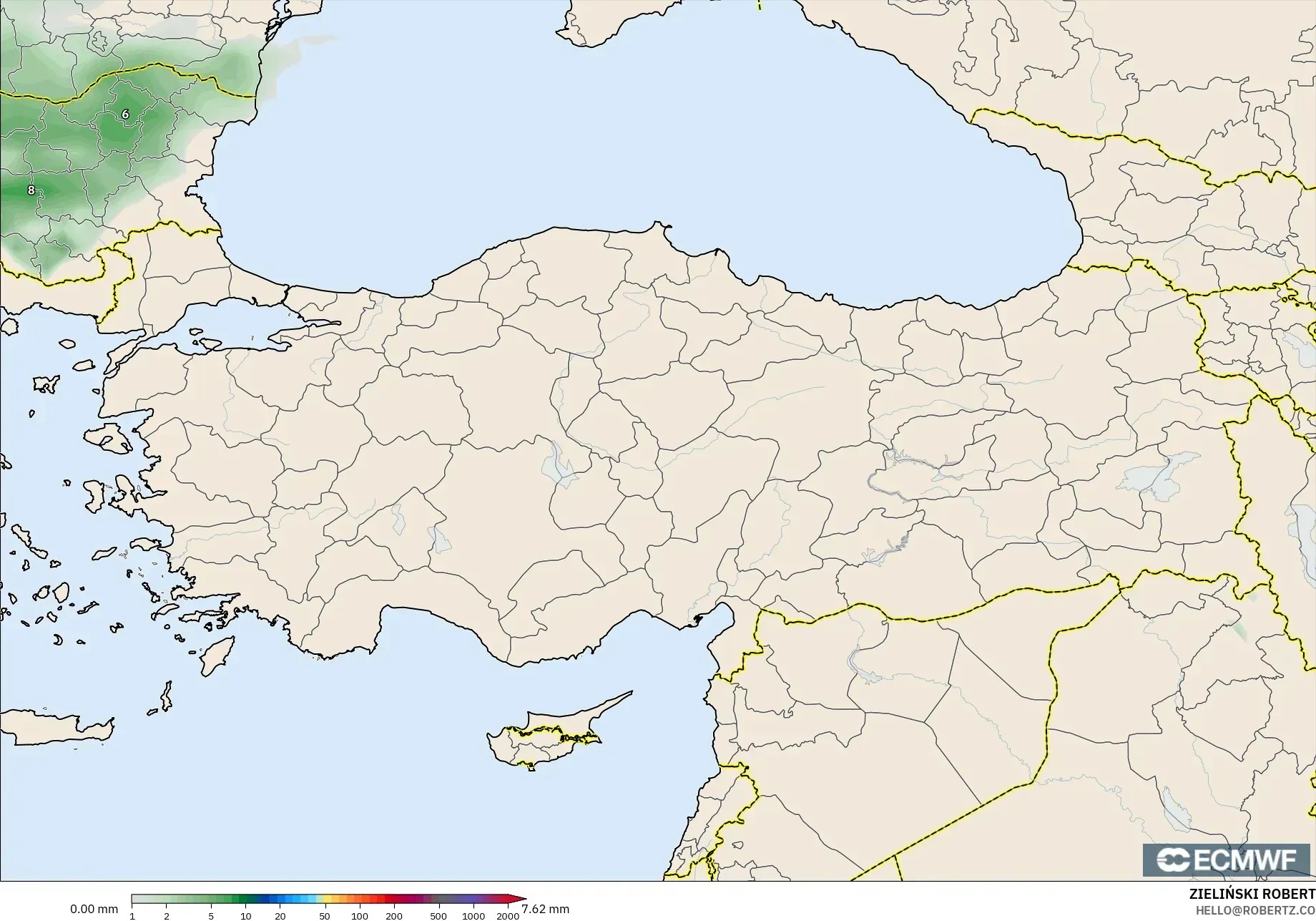 ECMWF IFS 0.25° model - Türkiye, Yağış Birikimi
