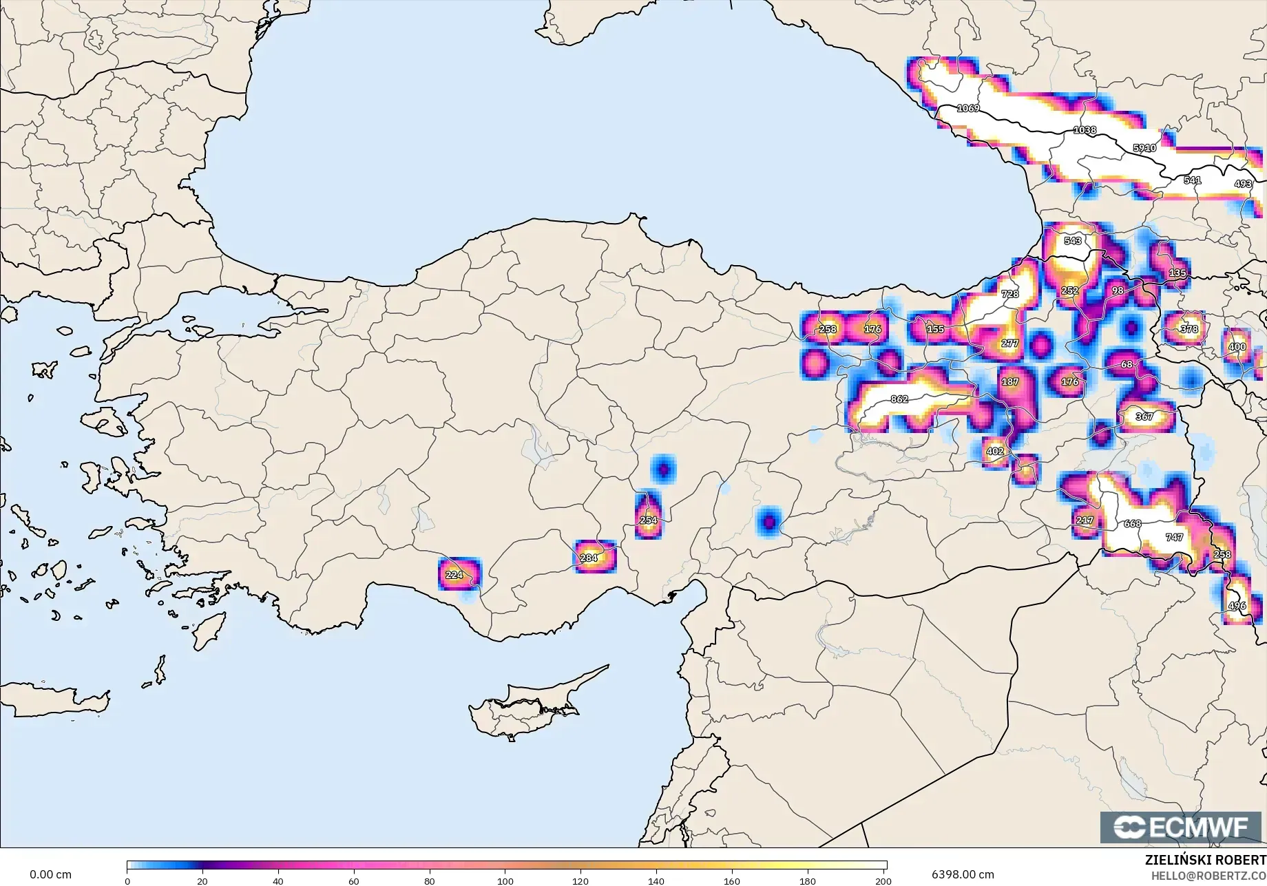 ECMWF IFS 0.25° model - Türkiye, Kar Kalınlığı
