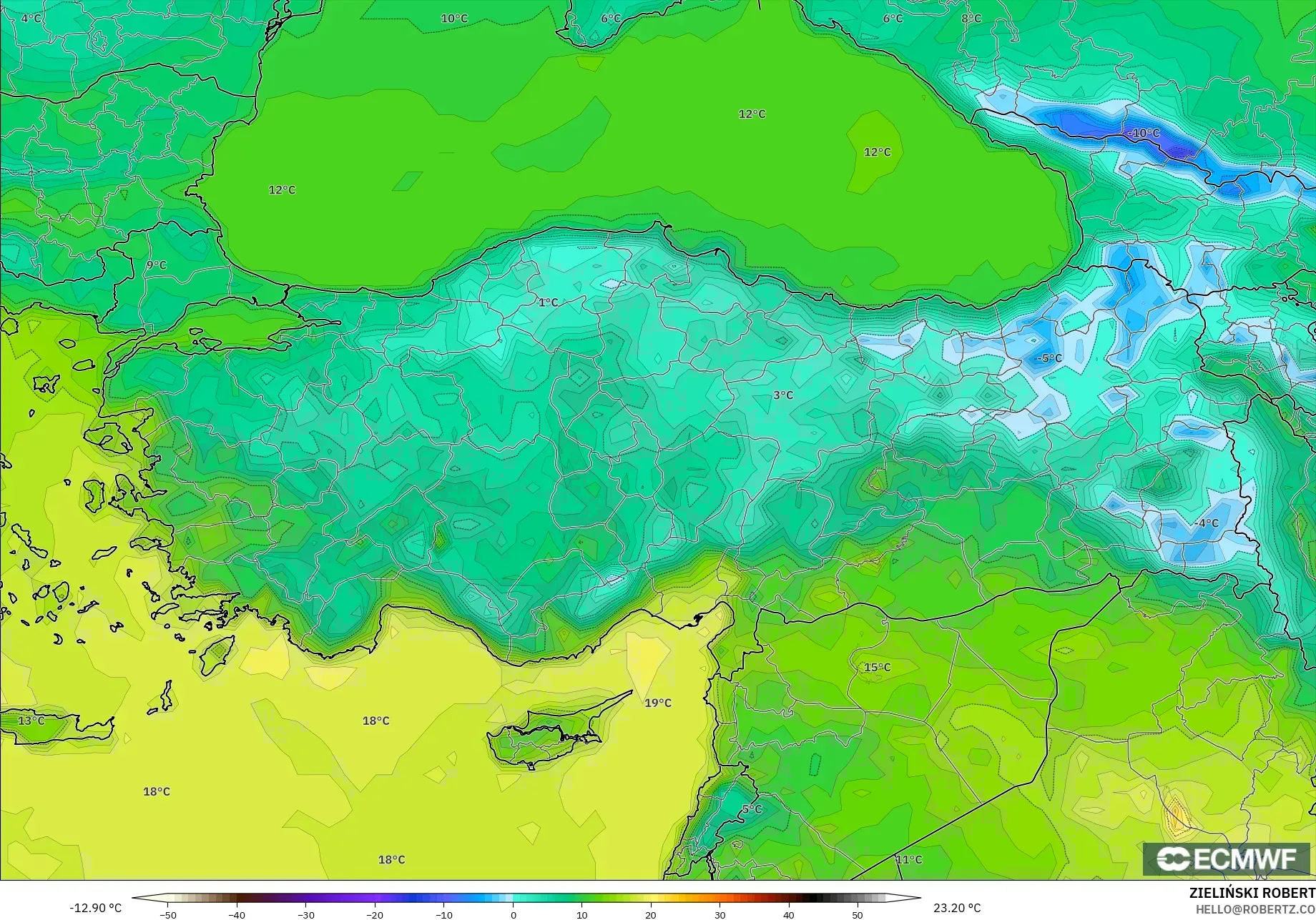 ECMWF IFS 0.25° model - Türkiye, 2 m Sıcaklık