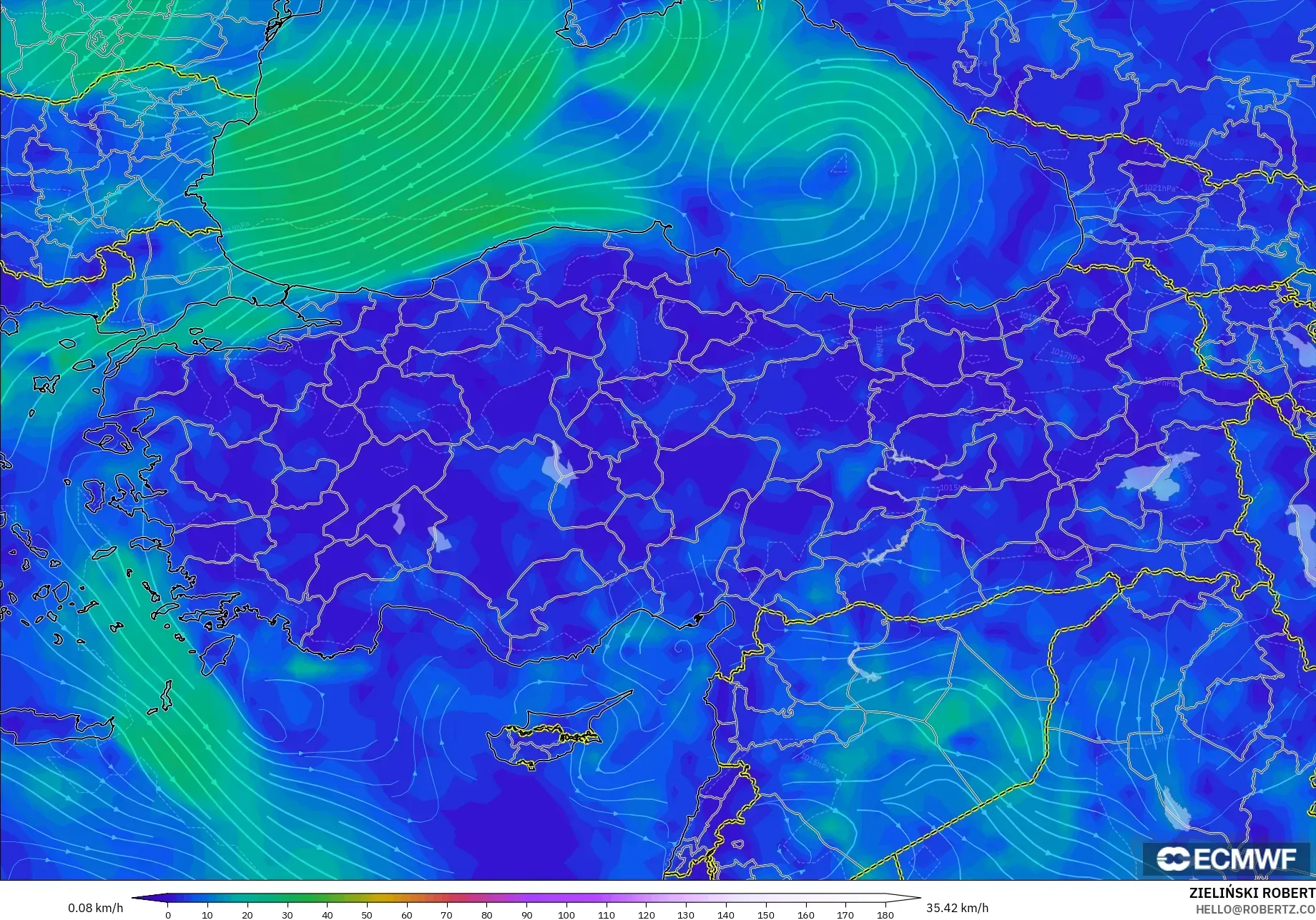 ECMWF IFS 0.25° model - Türkiye, 10 m Rüzgâr