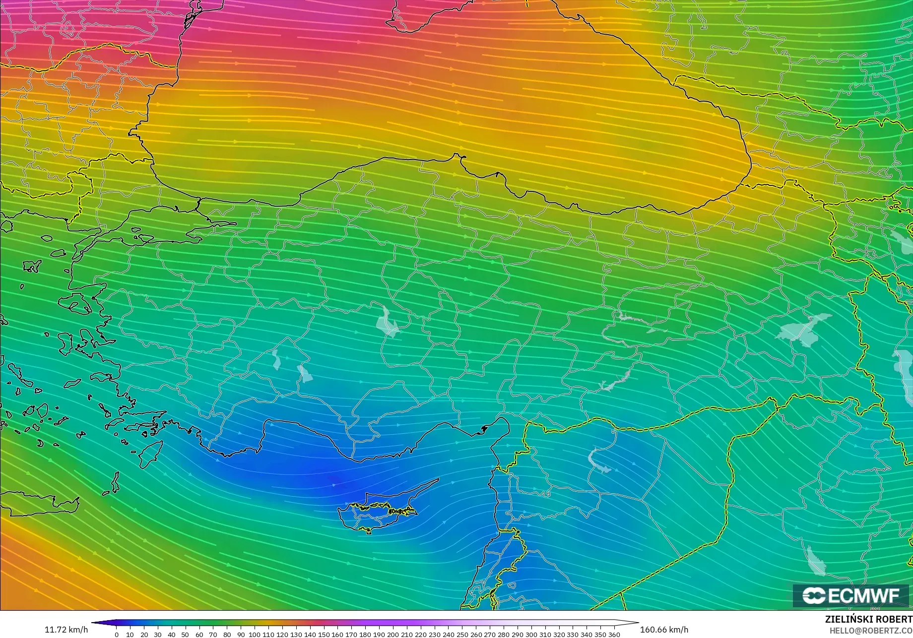 ECMWF IFS 0.25° model - Türkiye, 300 hPa Rüzgârı (jet)