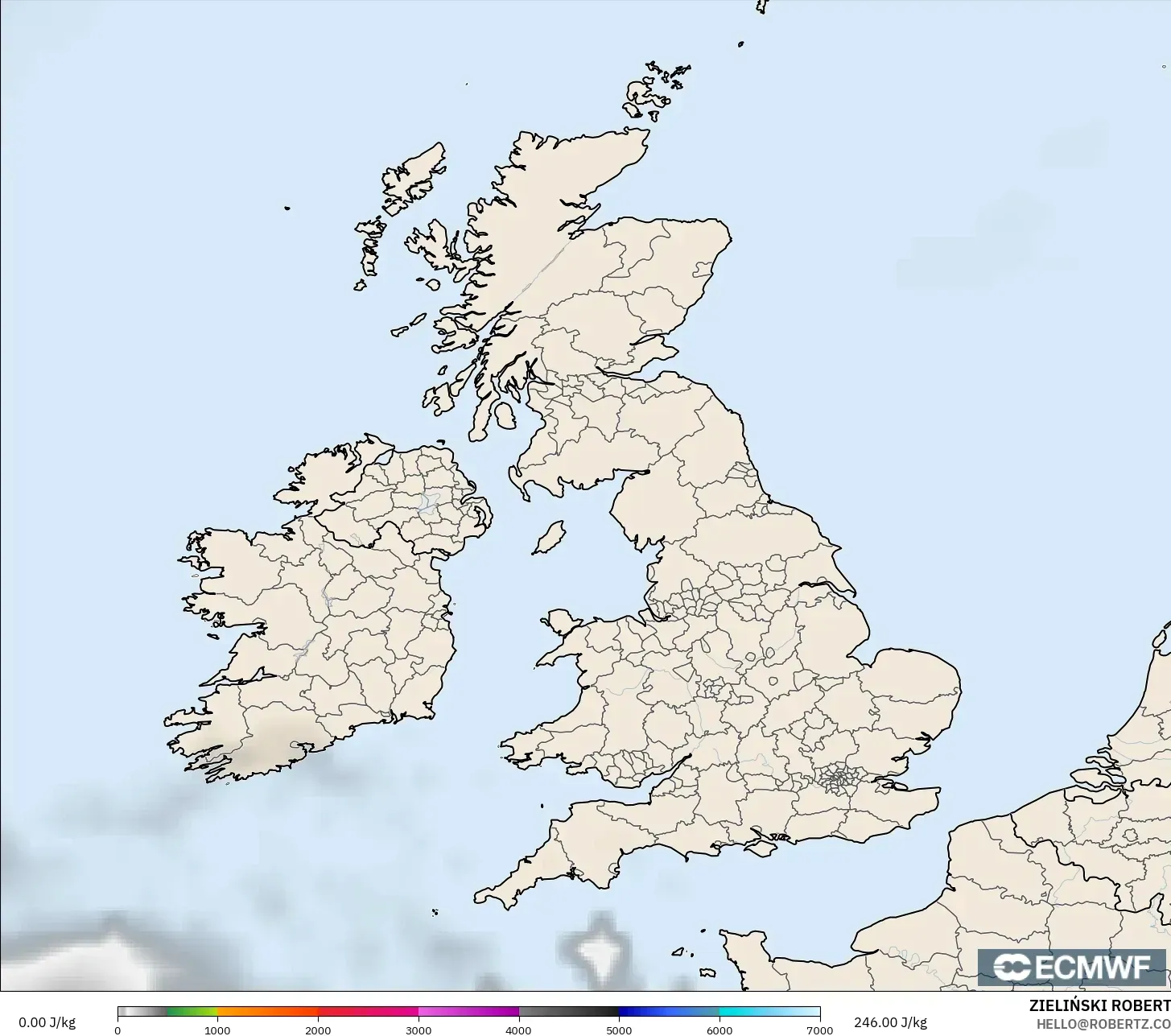 ECMWF IFS 0.25° model - Birleşik Krallık, CAPE