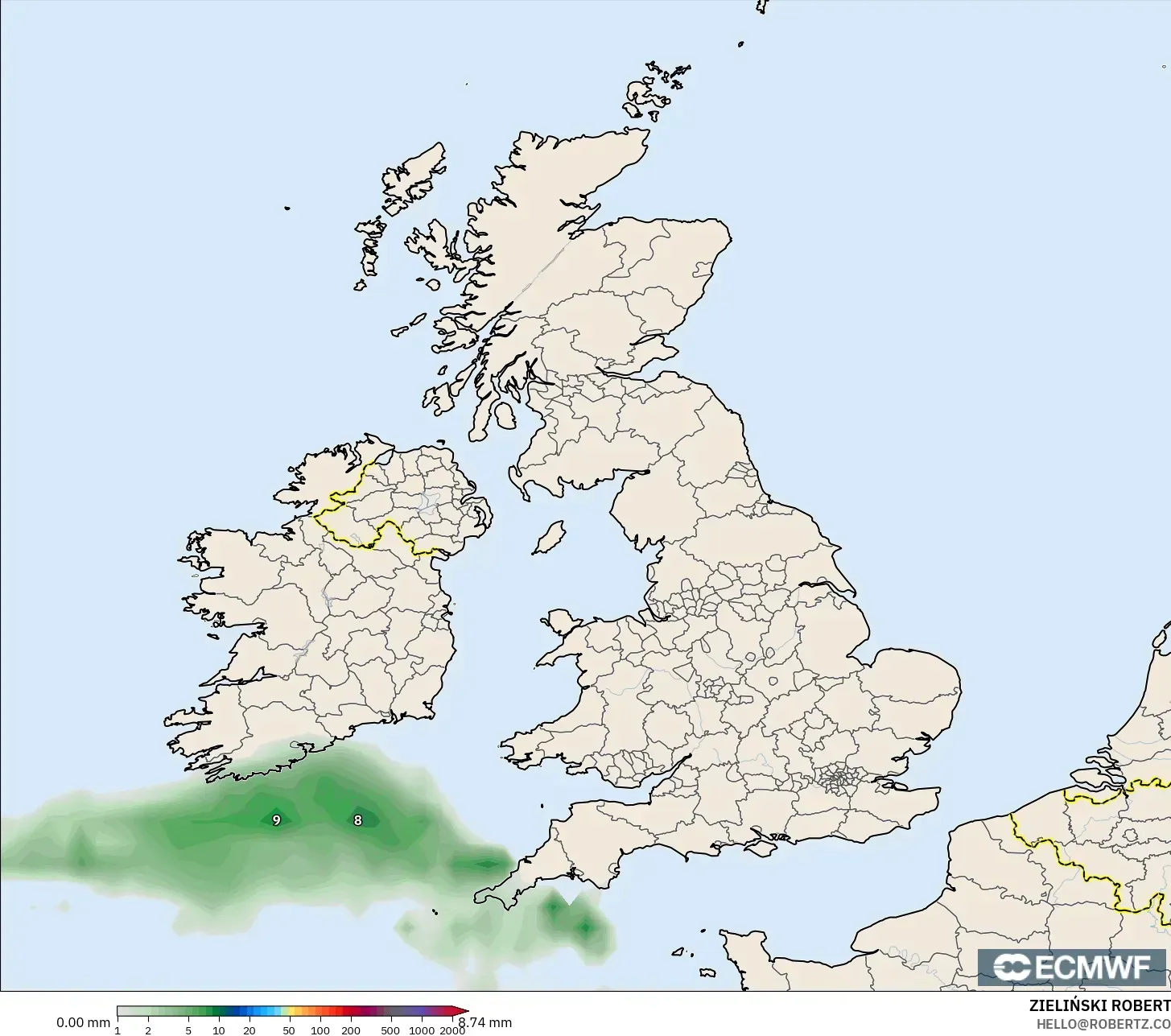 ECMWF IFS 0.25° model - Birleşik Krallık, Yağış Birikimi
