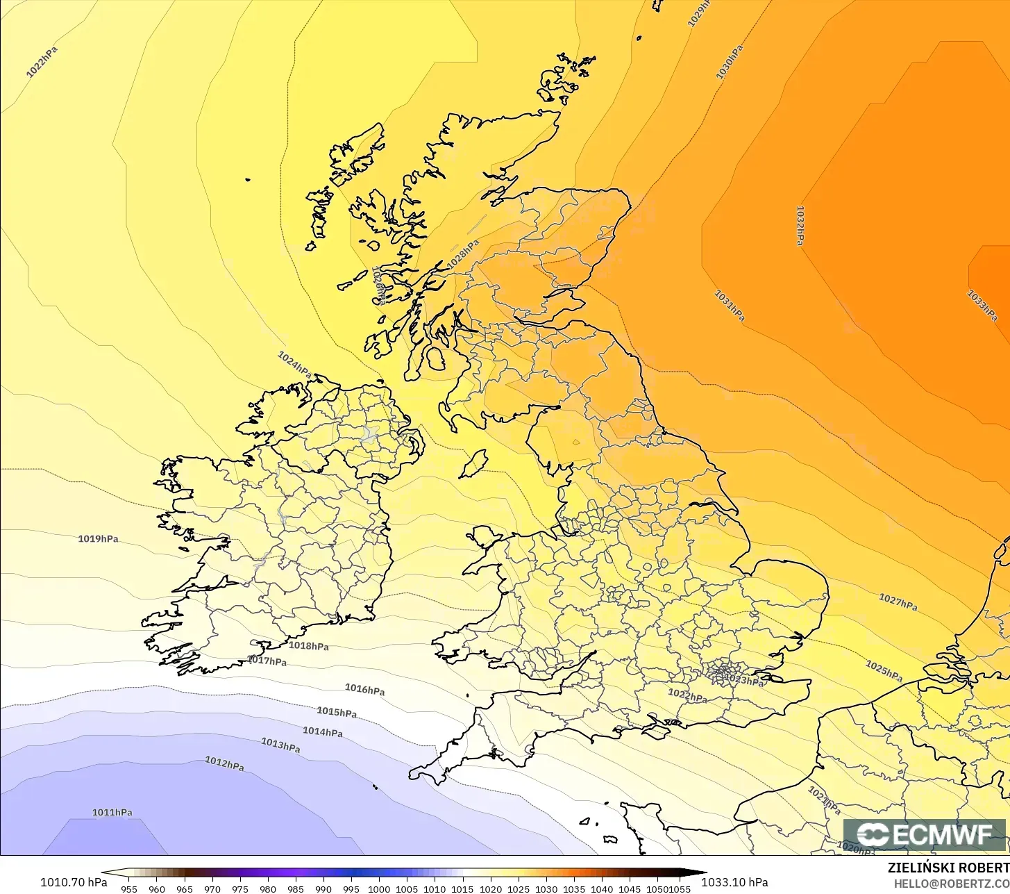 ECMWF IFS 0.25° model - Birleşik Krallık, Basınç