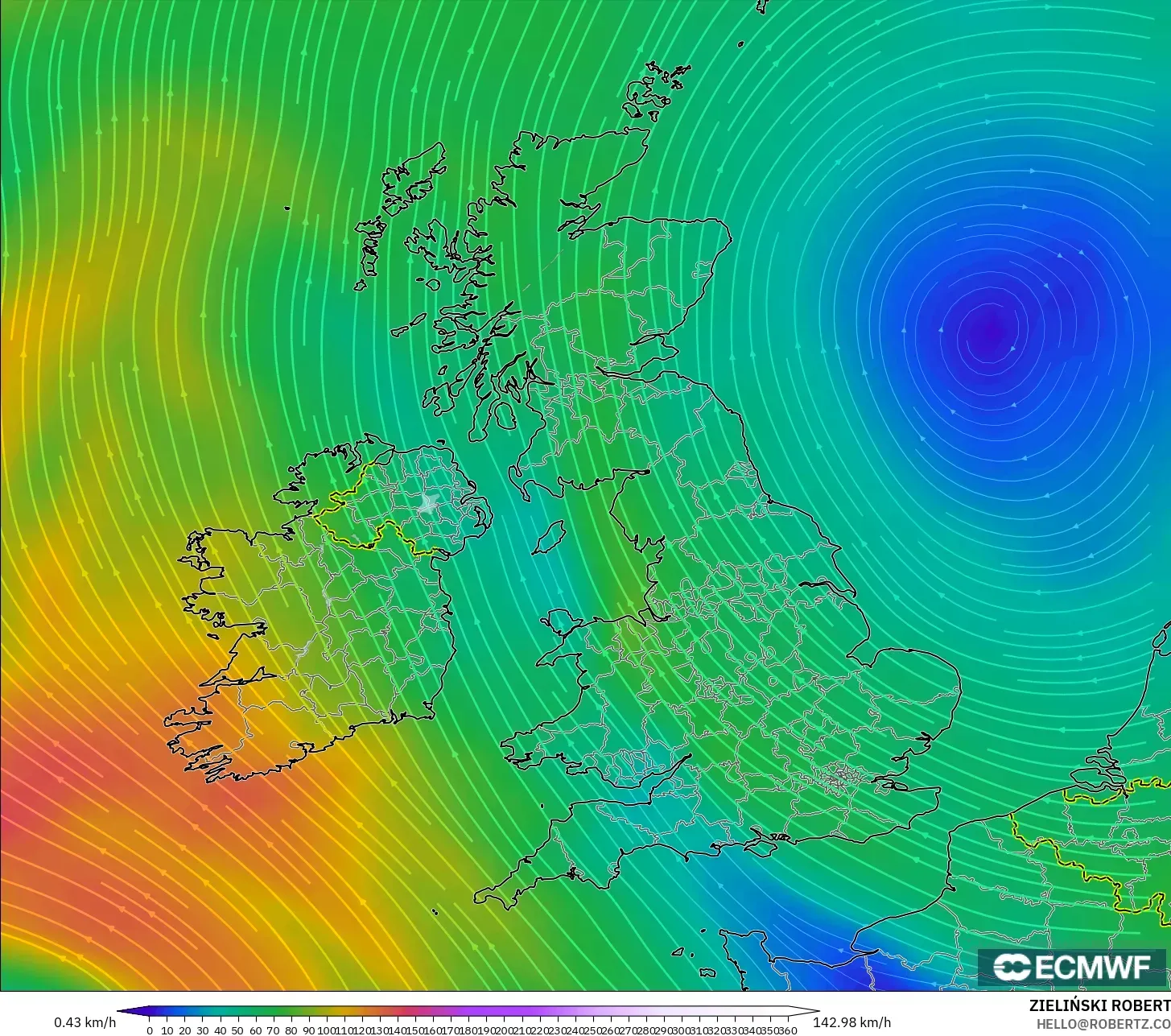 ECMWF IFS 0.25° model - Birleşik Krallık, 300 hPa Rüzgârı (jet)